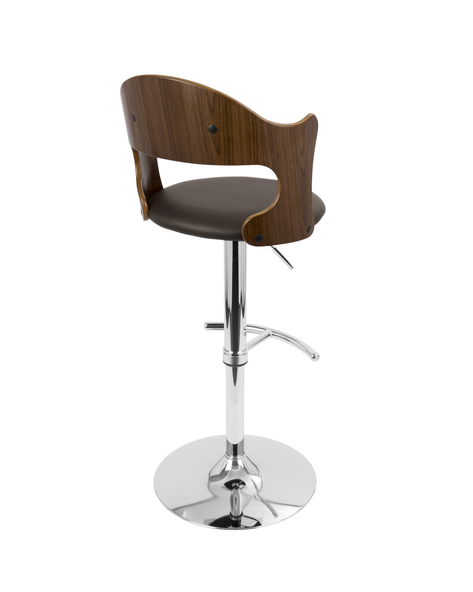 Cello Mid-Century Modern Adjustable Barstool with Swivel in Walnut and Brown Faux Leather