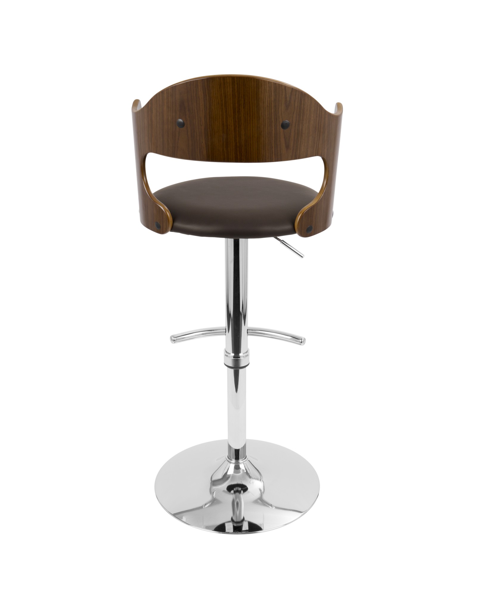 Cello Mid-Century Modern Adjustable Barstool with Swivel in Walnut and Brown Faux Leather