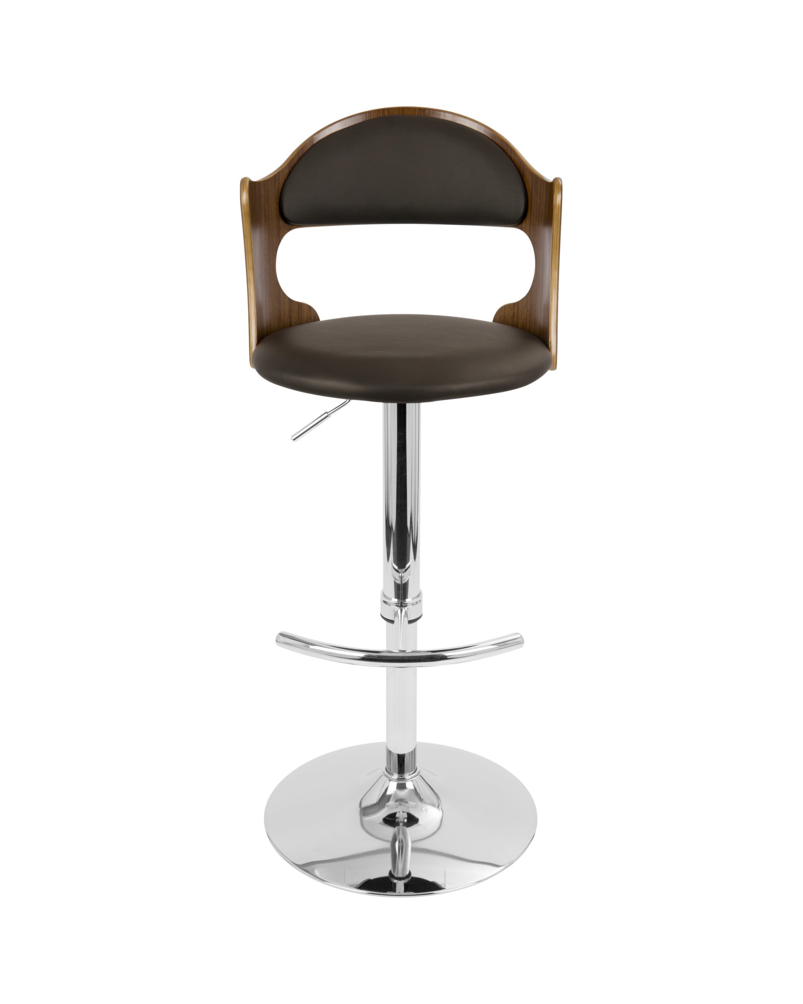 Cello Mid-Century Modern Adjustable Barstool with Swivel in Walnut and Brown Faux Leather