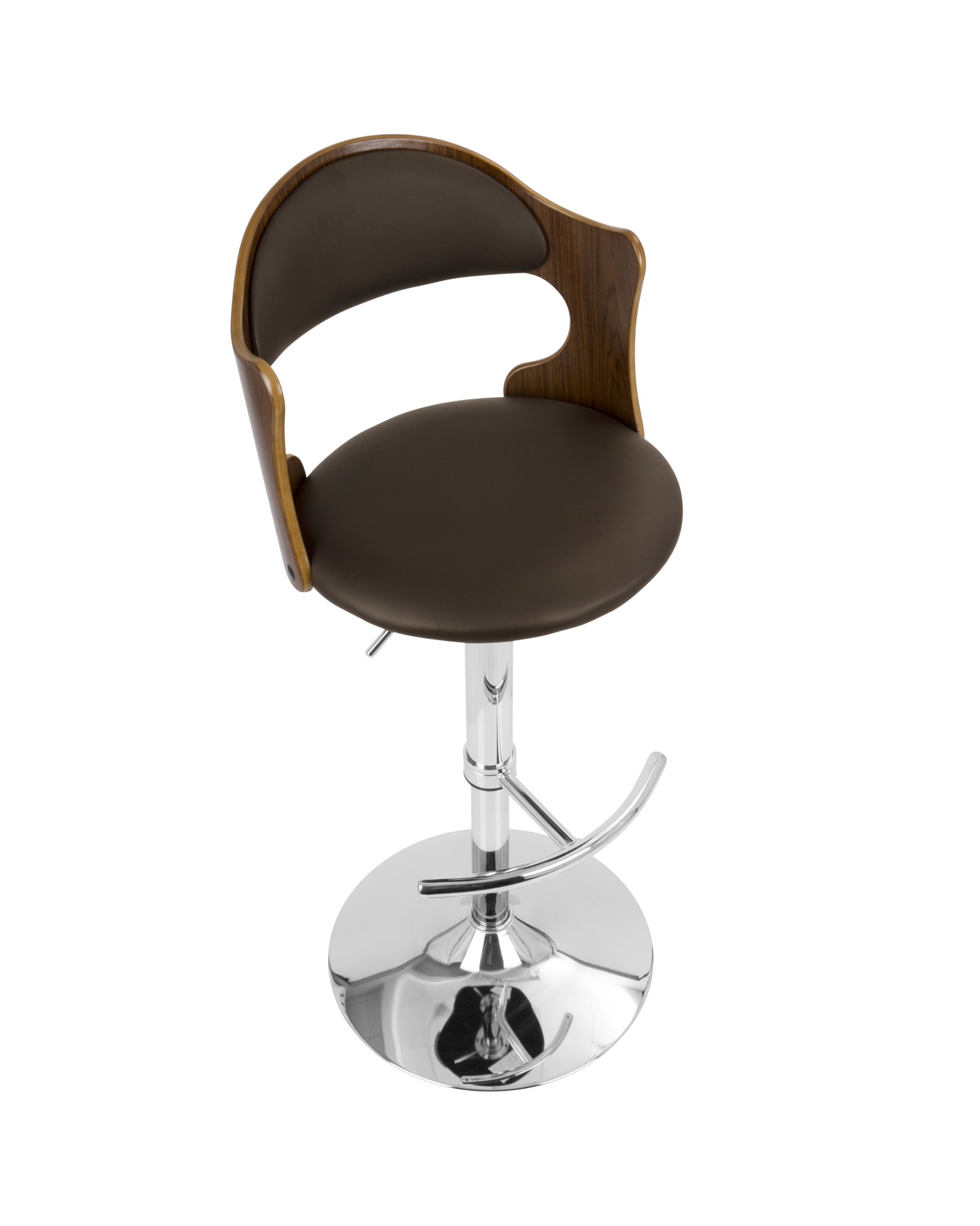 Cello Mid-Century Modern Adjustable Barstool with Swivel in Walnut and Brown Faux Leather