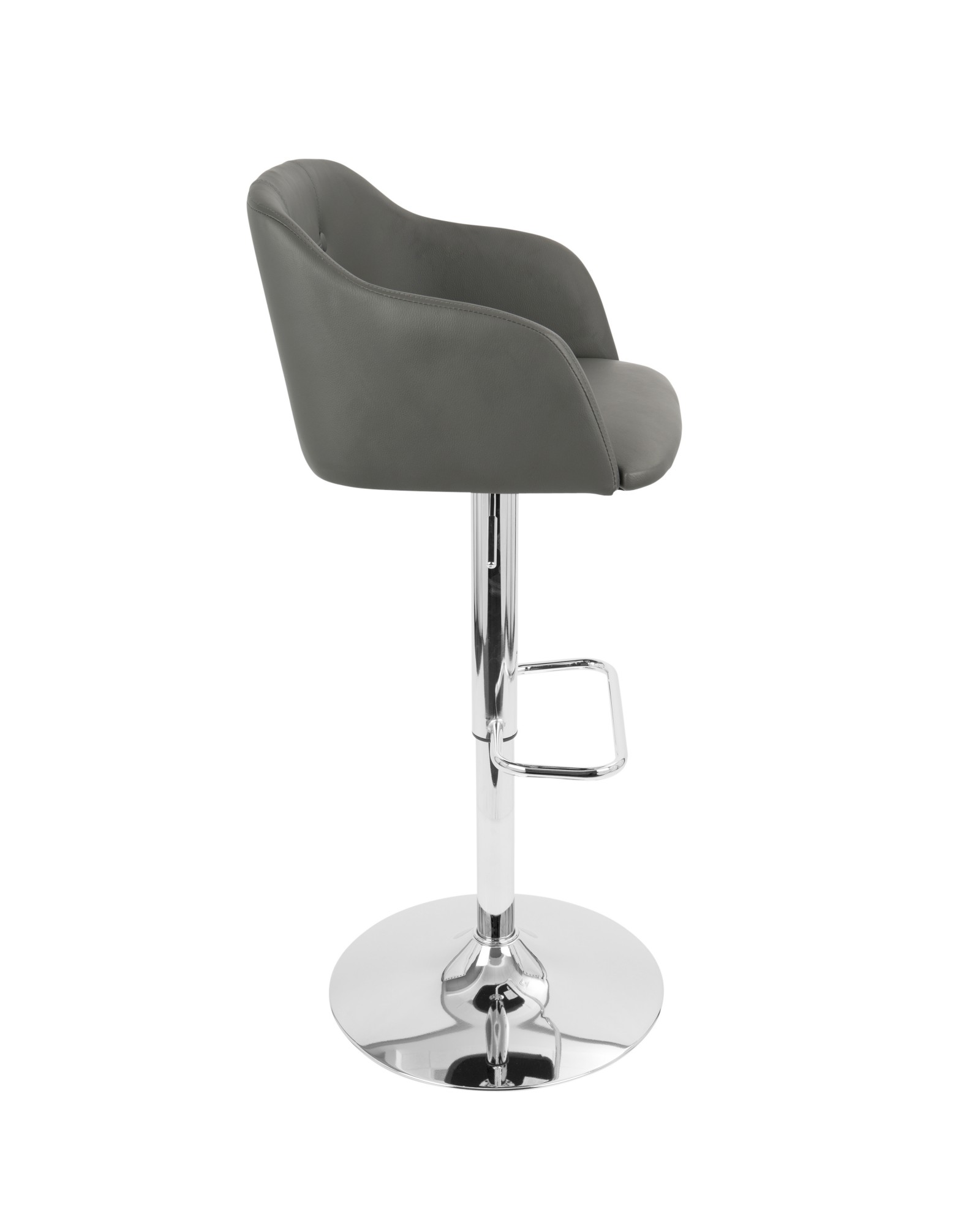 Campania Mid-Century Modern Adjustable Barstool with Swivel in Grey Faux Leather