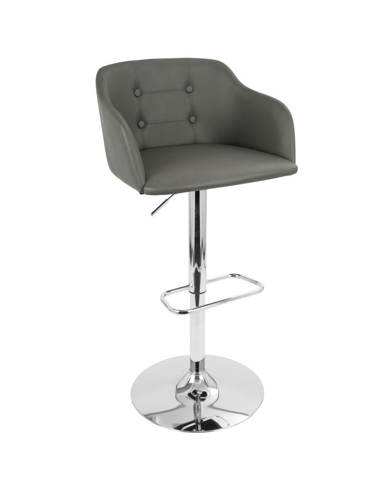 Campania Mid-Century Modern Adjustable Barstool with Swivel in Grey Faux Leather