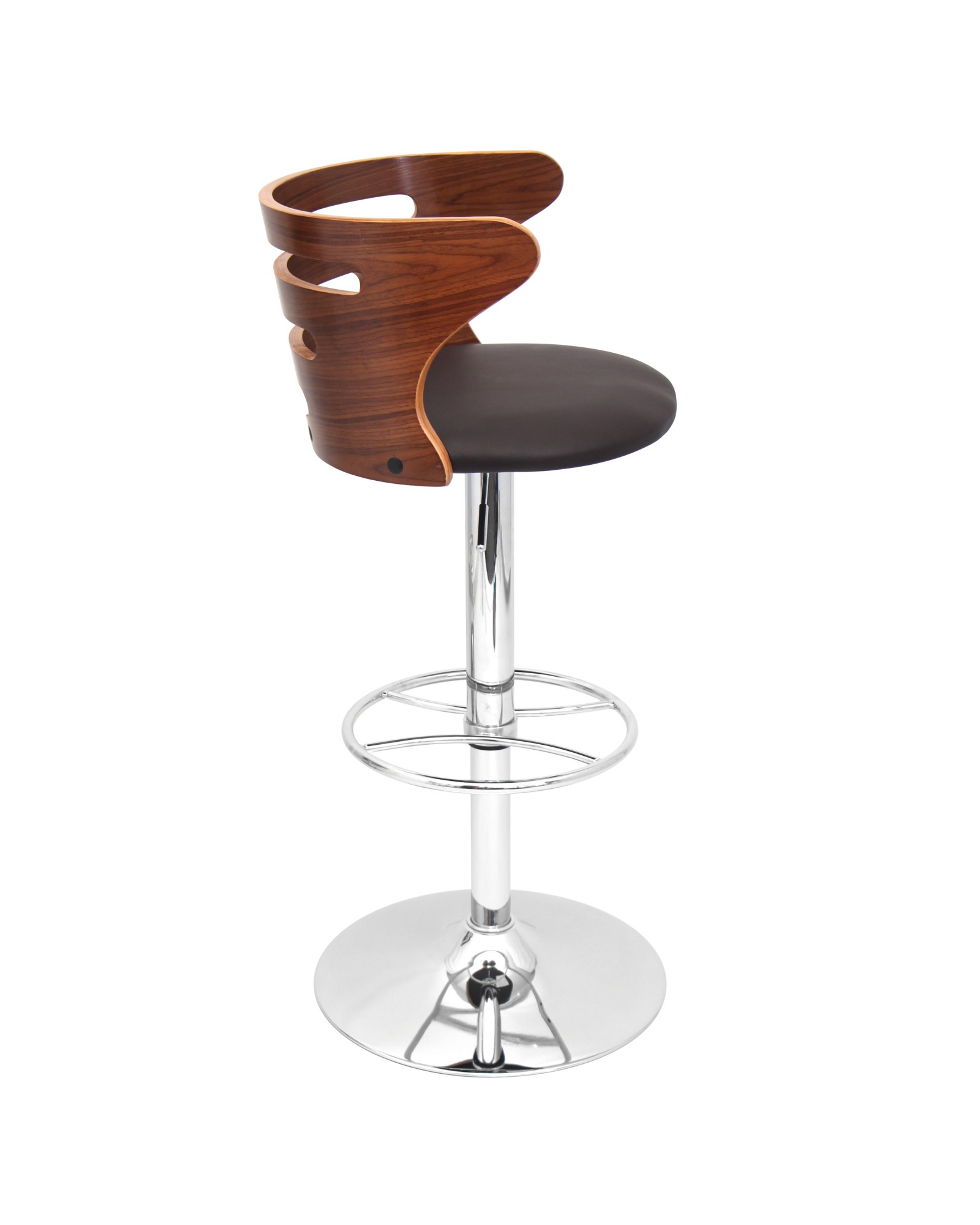 Cosi Mid-Century Modern Adjustable Barstool with Swivel in Walnut and Brown Faux Leather