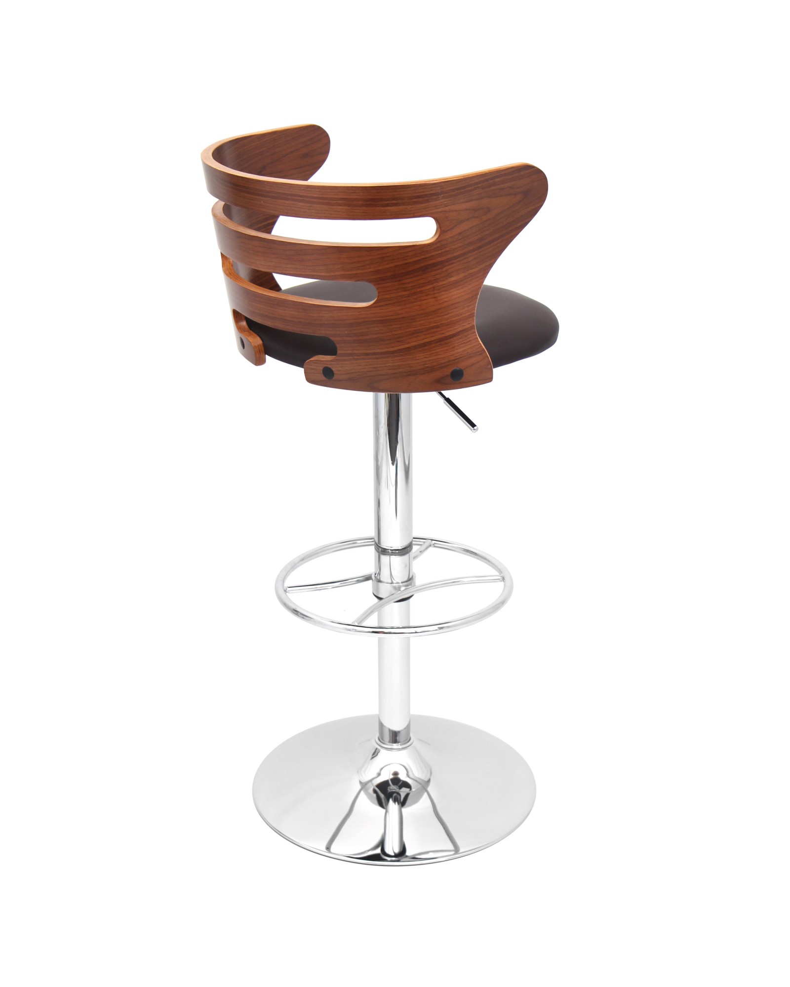Cosi Mid-Century Modern Adjustable Barstool with Swivel in Walnut and Brown Faux Leather
