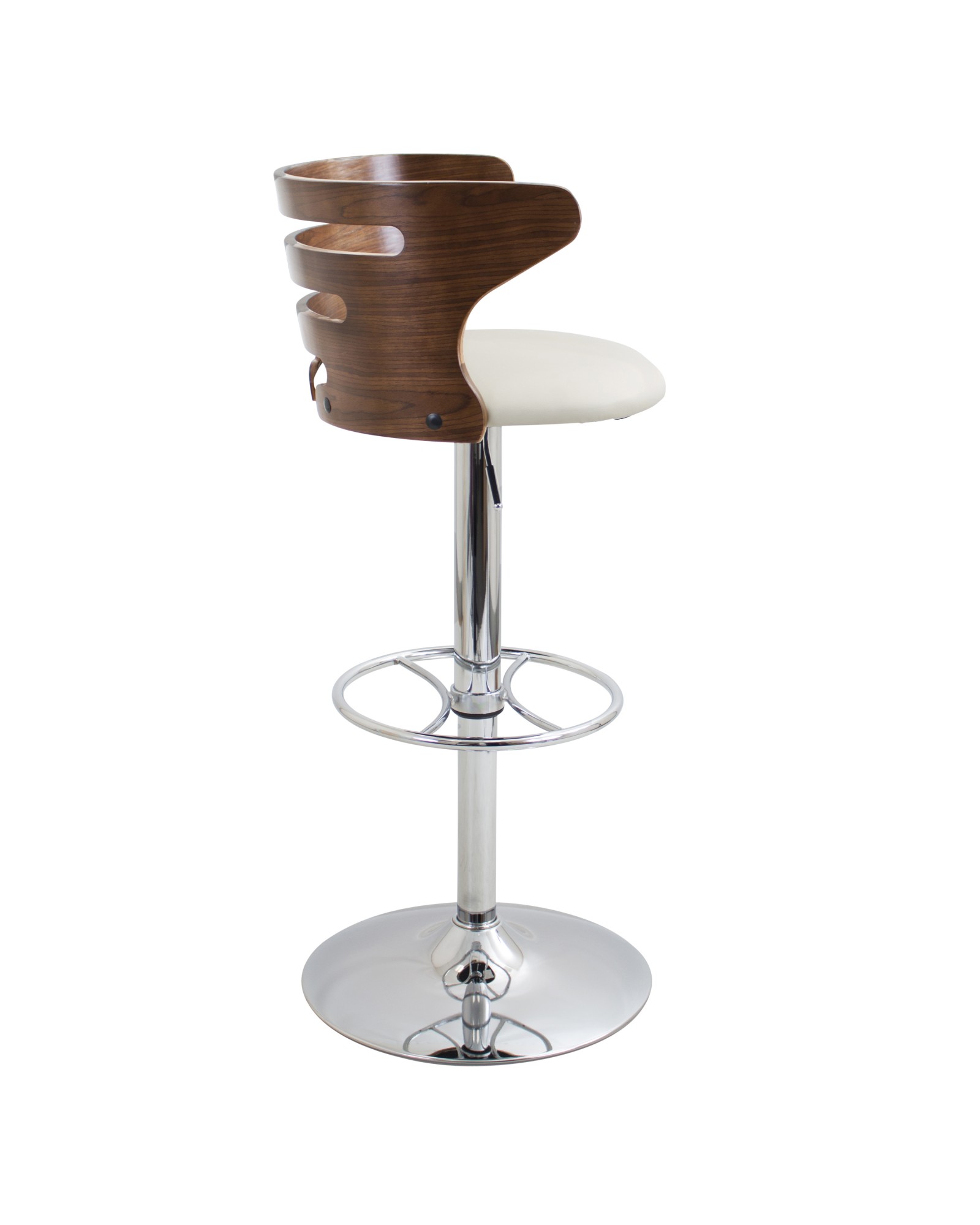 Cosi Mid-Century Modern Adjustable Barstool with Swivel in Walnut and Cream Faux Leather