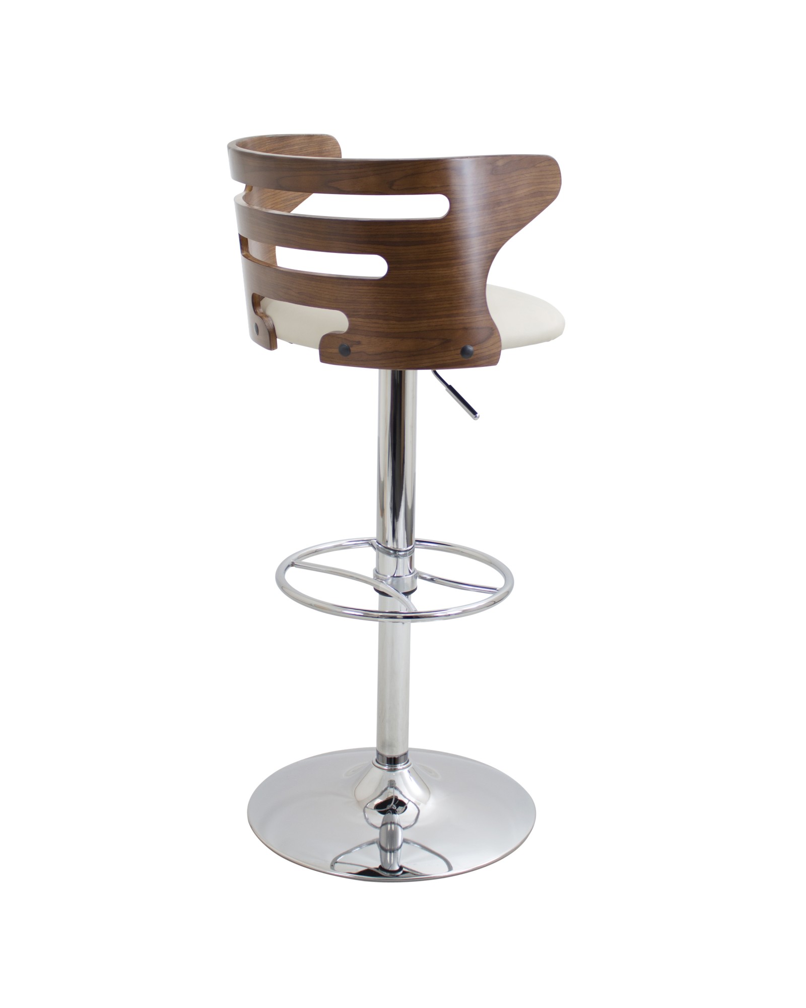 Cosi Mid-Century Modern Adjustable Barstool with Swivel in Walnut and Cream Faux Leather