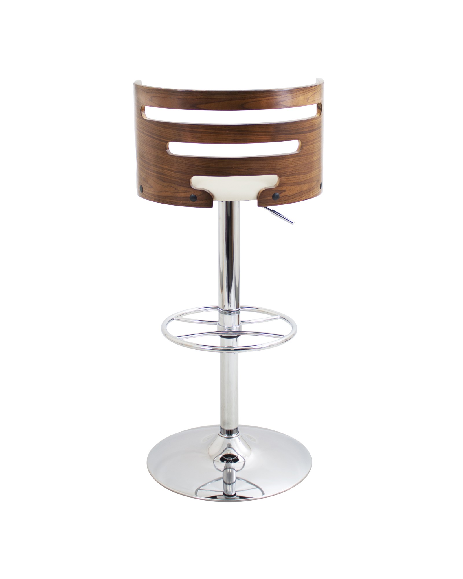 Cosi Mid-Century Modern Adjustable Barstool with Swivel in Walnut and Cream Faux Leather