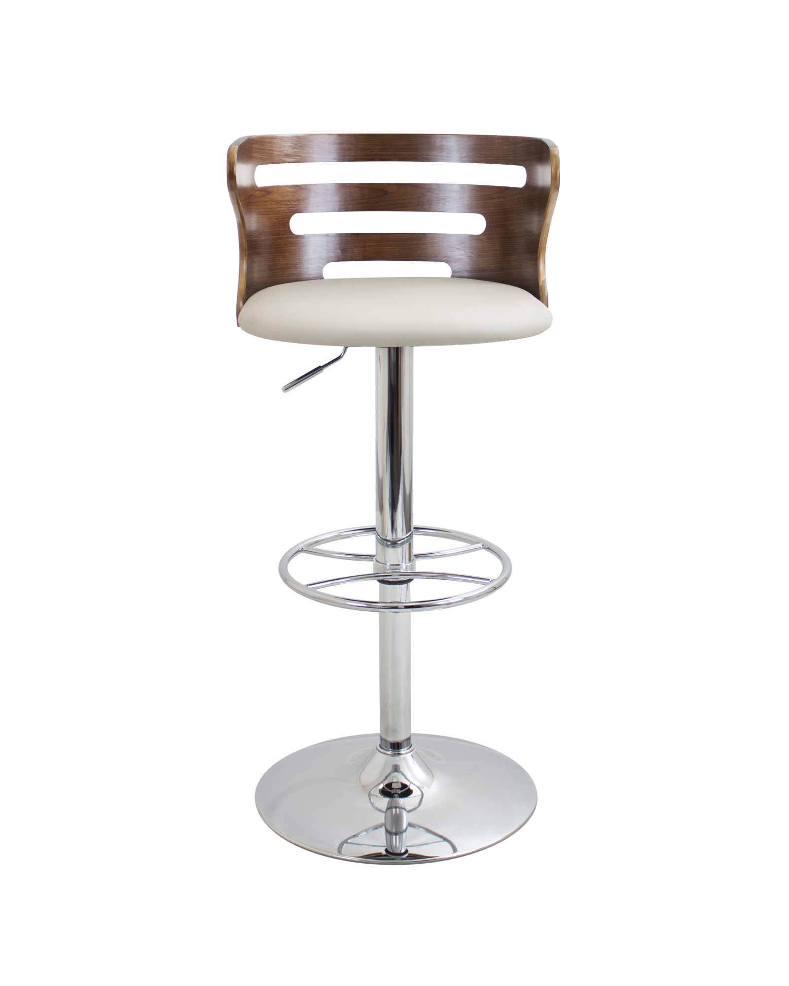 Cosi Mid-Century Modern Adjustable Barstool with Swivel in Walnut and Cream Faux Leather