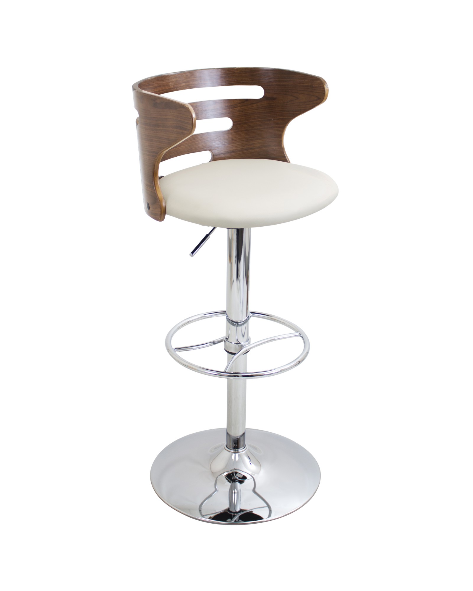 Cosi Mid-Century Modern Adjustable Barstool with Swivel in Walnut and Cream Faux Leather