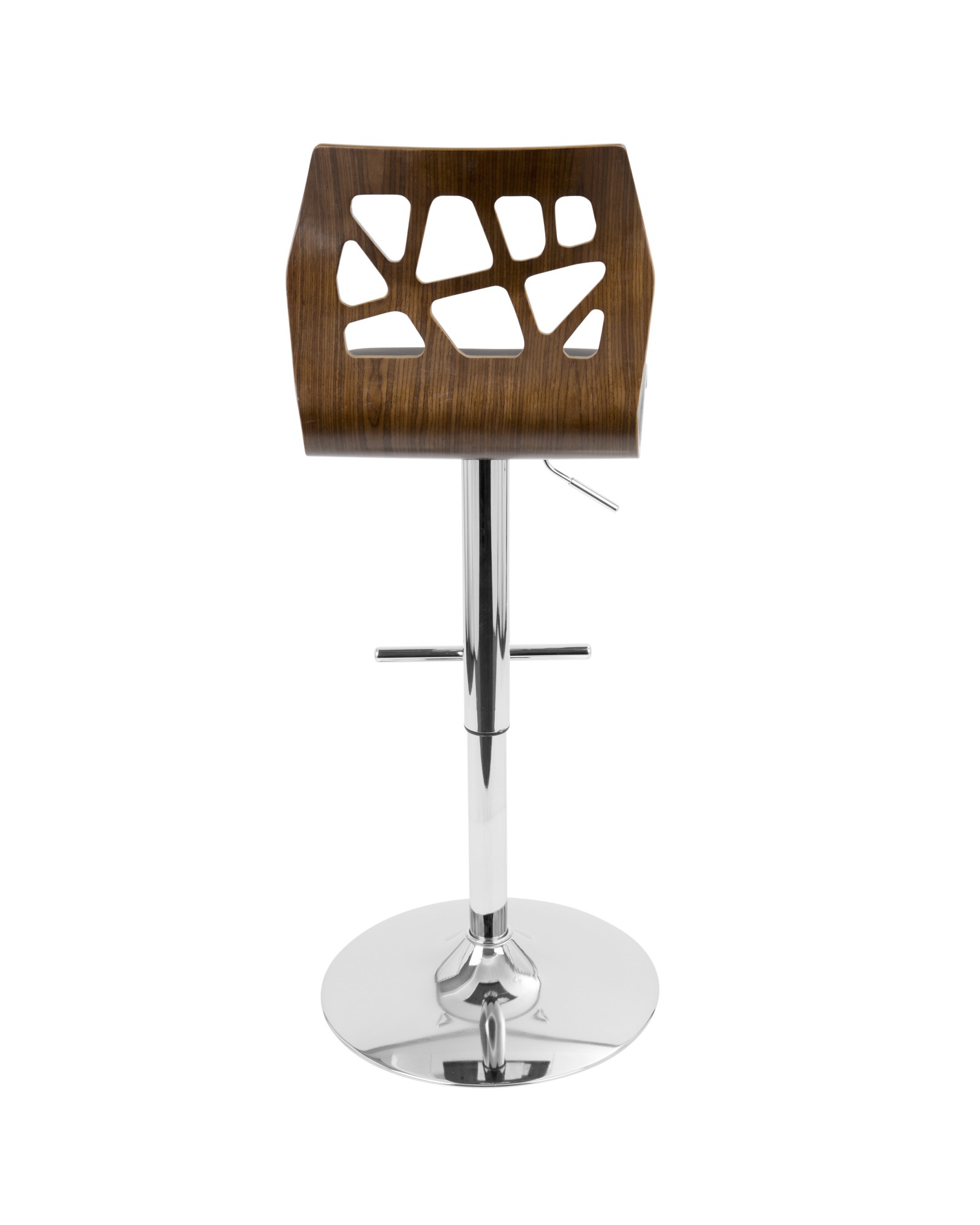 Folia Mid-Century Modern Adjustable Barstool with Swivel in Walnut and Black Faux Leather