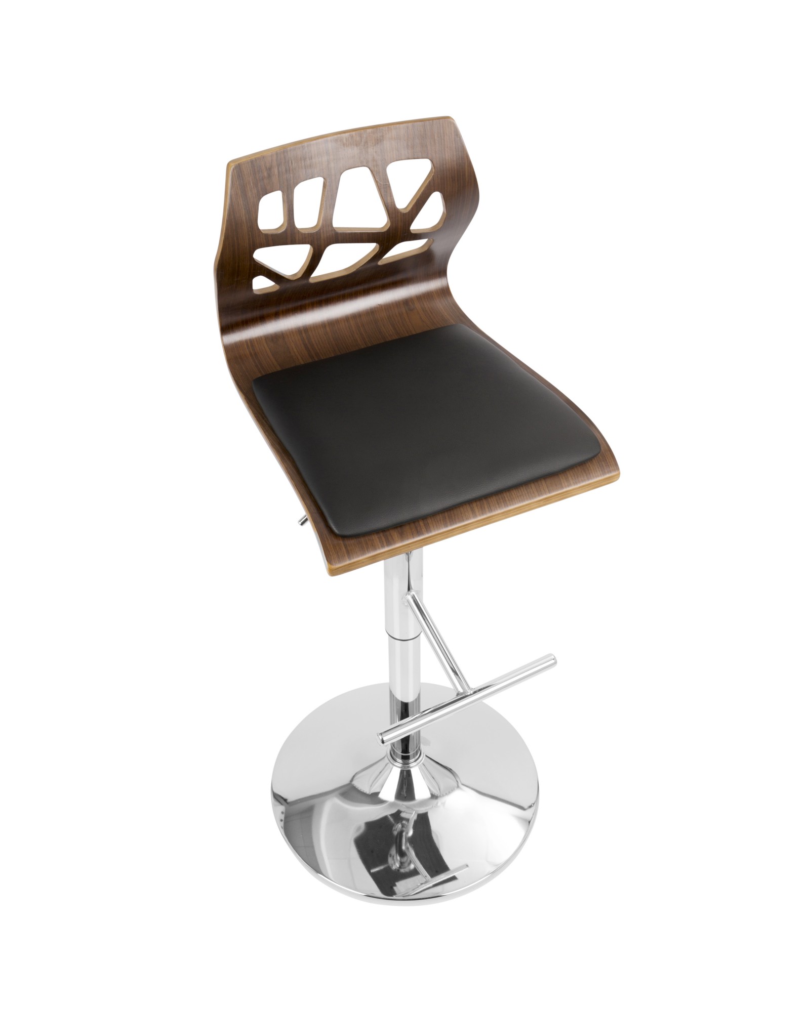 Folia Mid-Century Modern Adjustable Barstool with Swivel in Walnut and Black Faux Leather