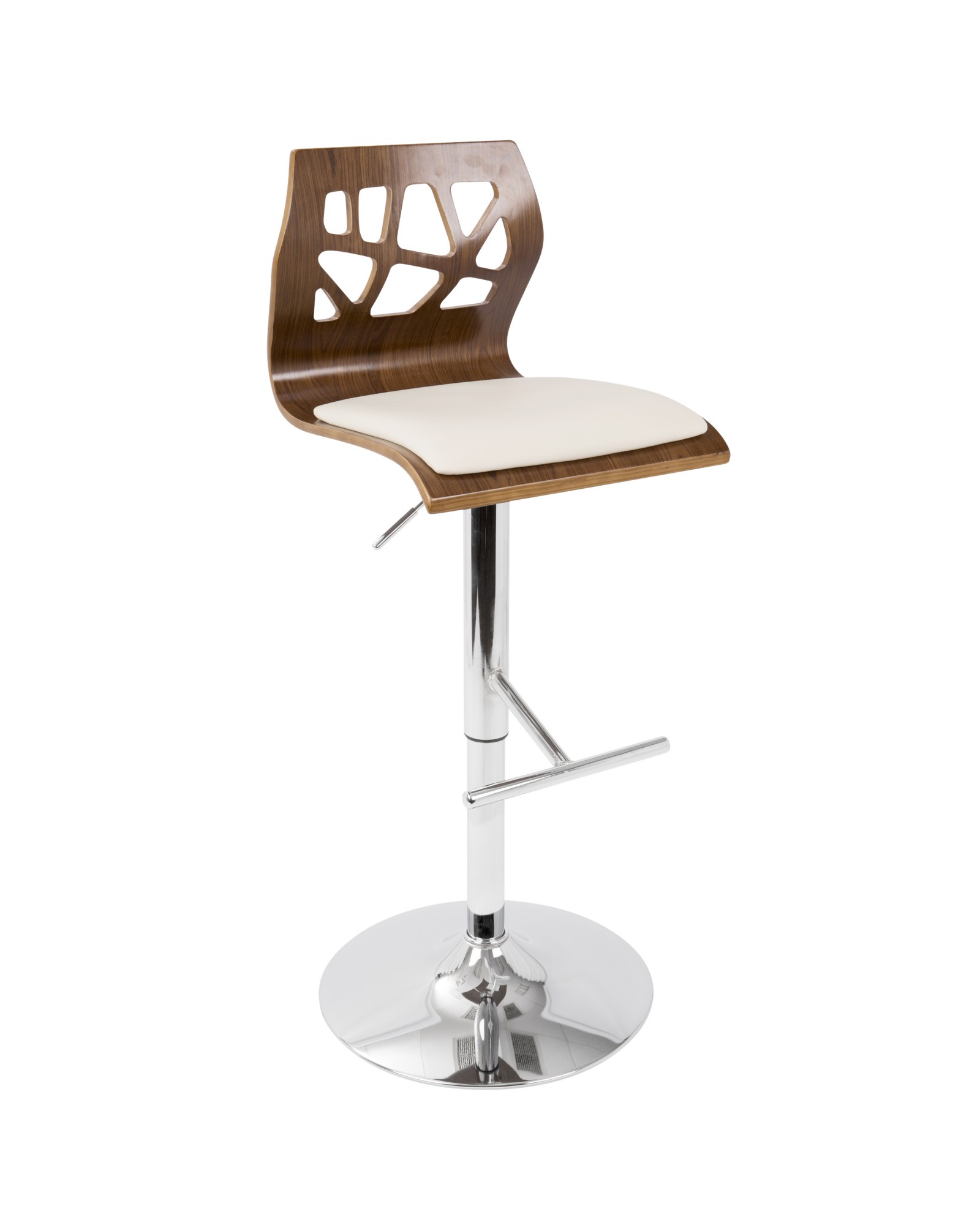 Folia Mid-Century Modern Adjustable Barstool with Swivel in Walnut And Cream Faux Leather