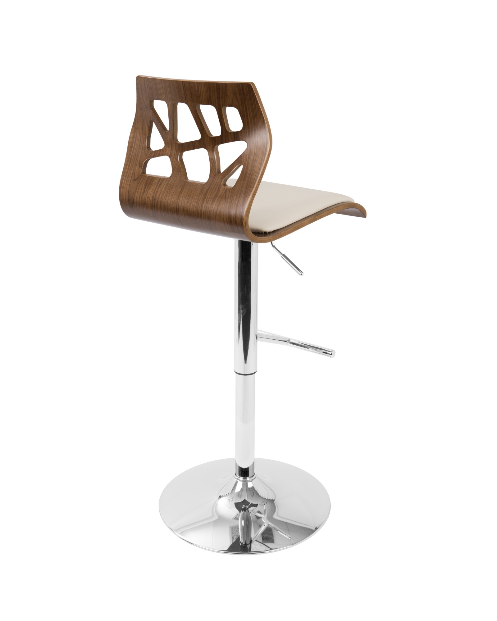 Folia Mid-Century Modern Adjustable Barstool with Swivel in Walnut And Cream Faux Leather