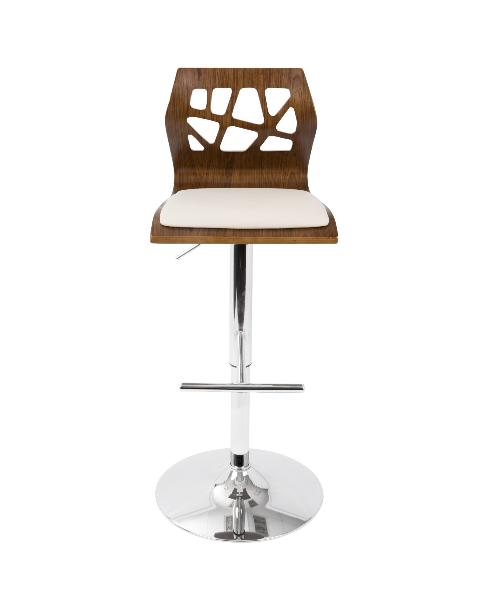 Folia Mid-Century Modern Adjustable Barstool with Swivel in Walnut And Cream Faux Leather