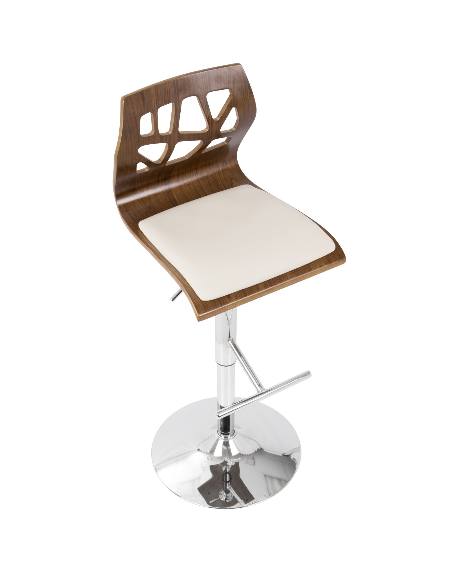 Folia Mid-Century Modern Adjustable Barstool with Swivel in Walnut And Cream Faux Leather