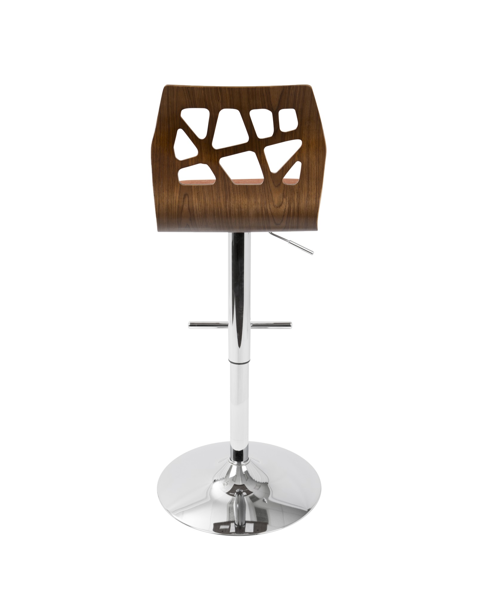 Folia Mid-Century Modern Adjustable Barstool with Swivel in Walnut And Orange Fabric