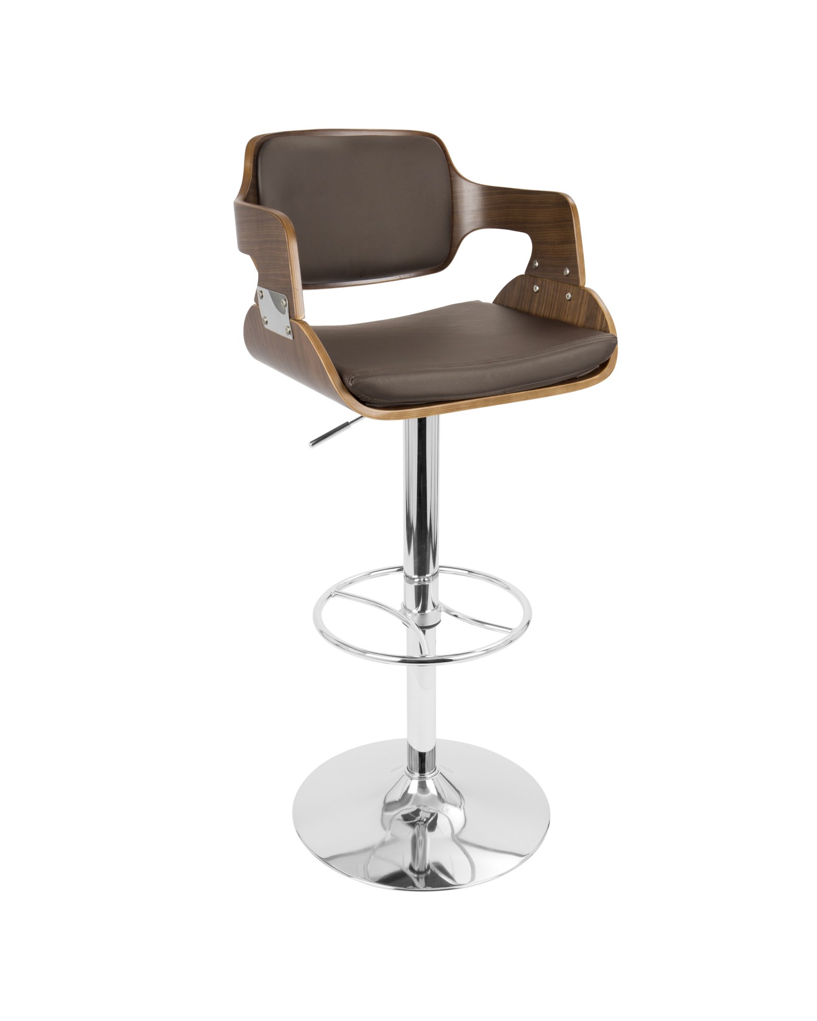 Fiore Height Adjustable Mid-century Modern Barstool with Swivel in Walnut and Brown