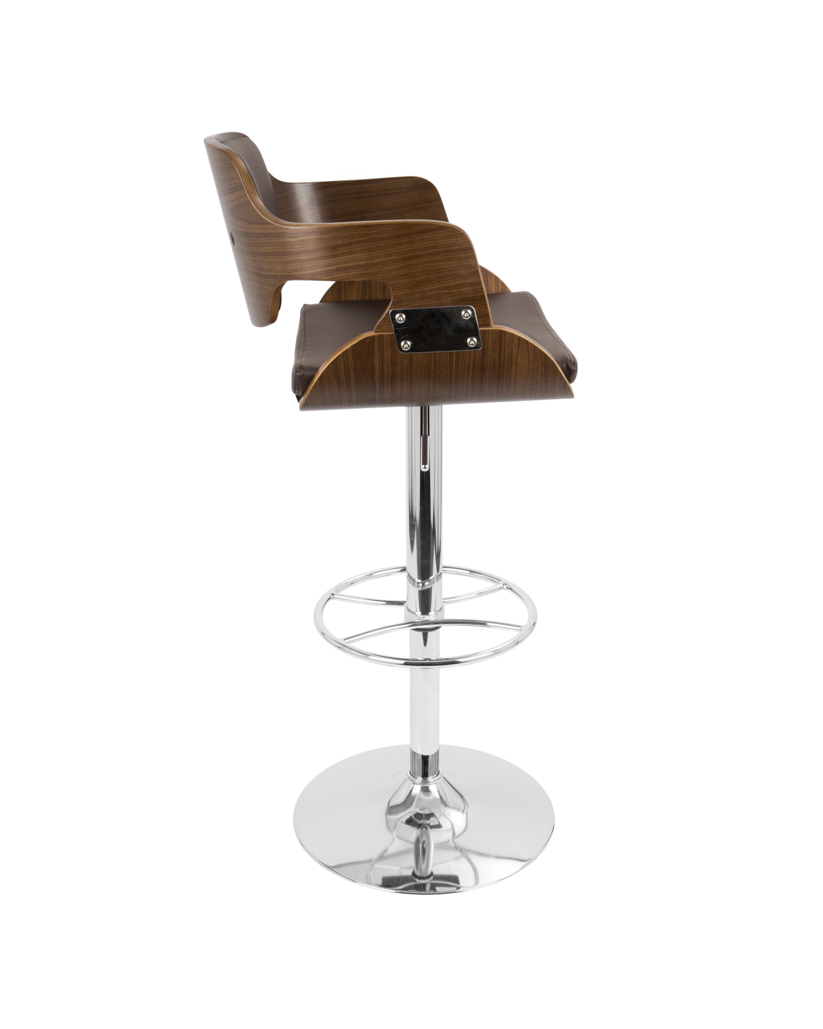 Fiore Height Adjustable Mid-century Modern Barstool with Swivel in Walnut and Brown