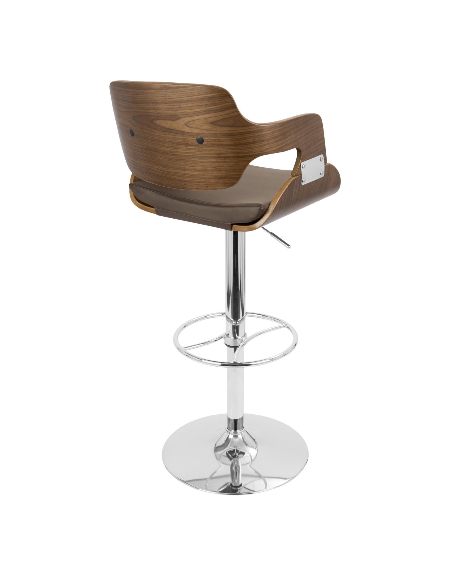 Fiore Height Adjustable Mid-century Modern Barstool with Swivel in Walnut and Brown