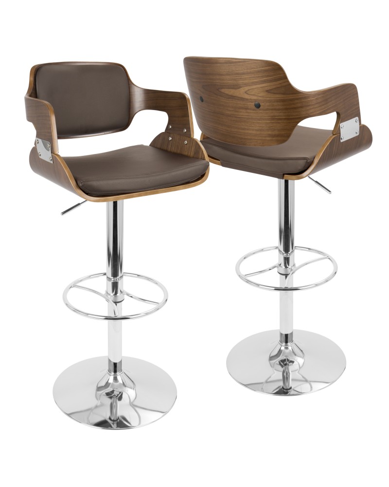 Fiore Height Adjustable Mid-century Modern Barstool with Swivel in Walnut and Brown