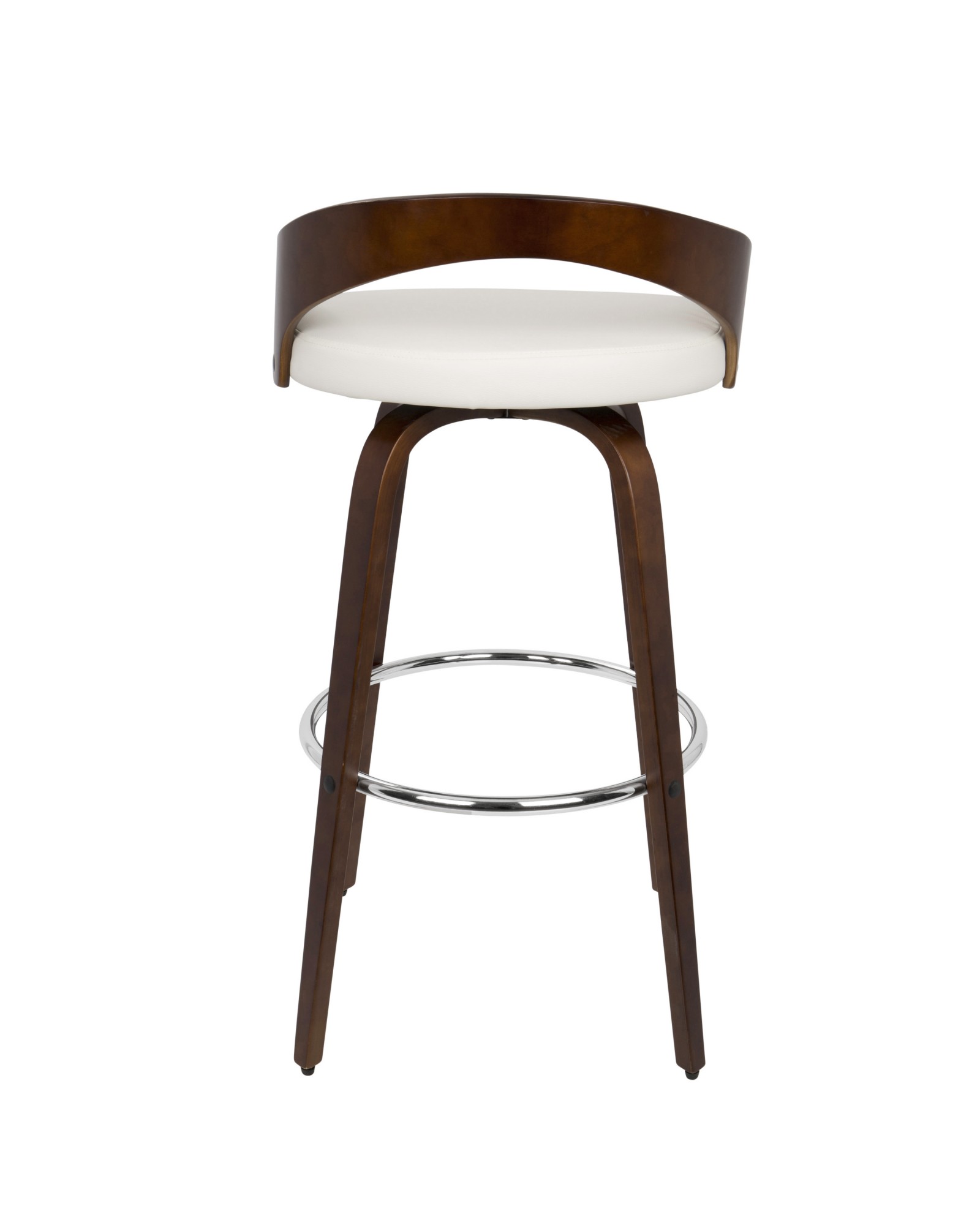 Grotto Mid-Century Modern Barstool with Swivel in Cherry with White Faux Leather