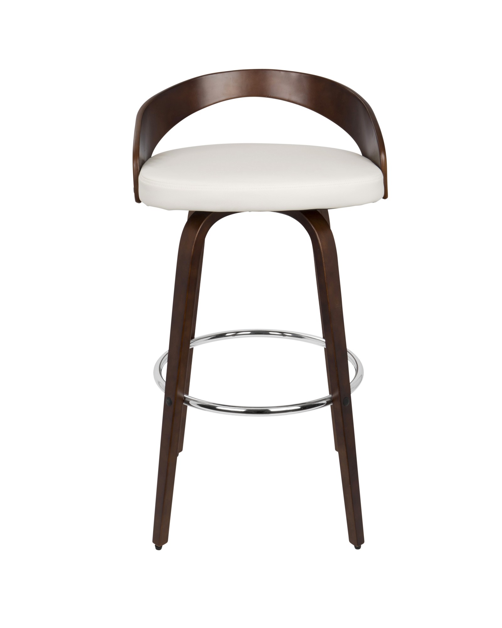 Grotto Mid-Century Modern Barstool with Swivel in Cherry with White Faux Leather