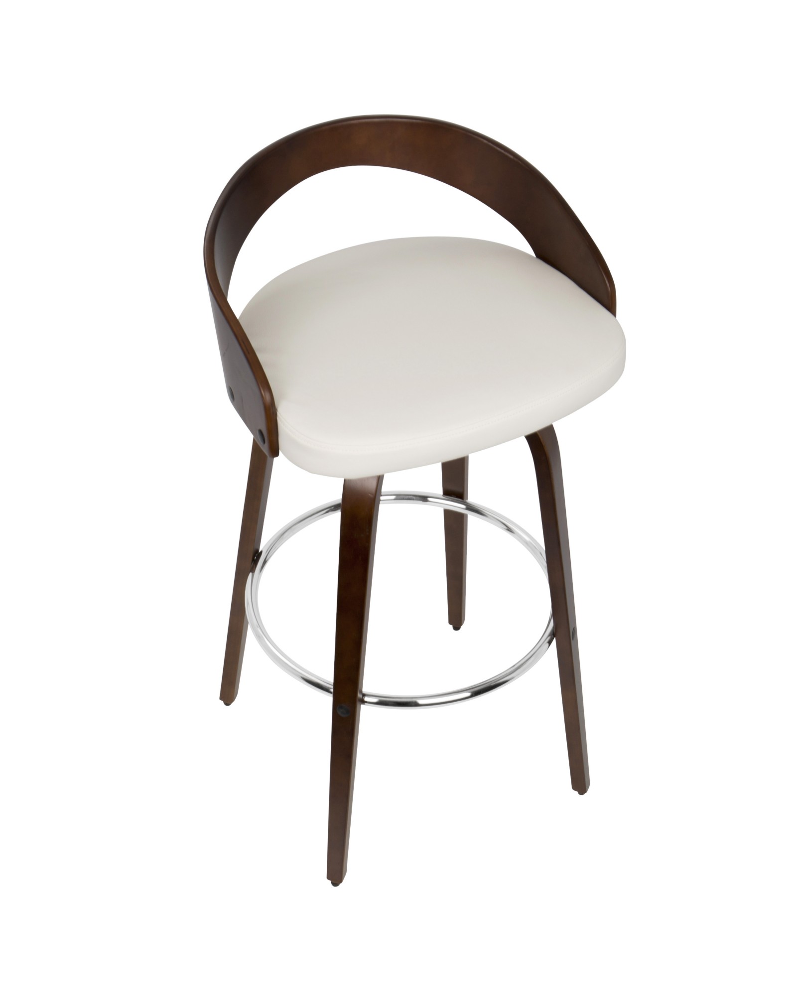 Grotto Mid-Century Modern Barstool with Swivel in Cherry with White Faux Leather