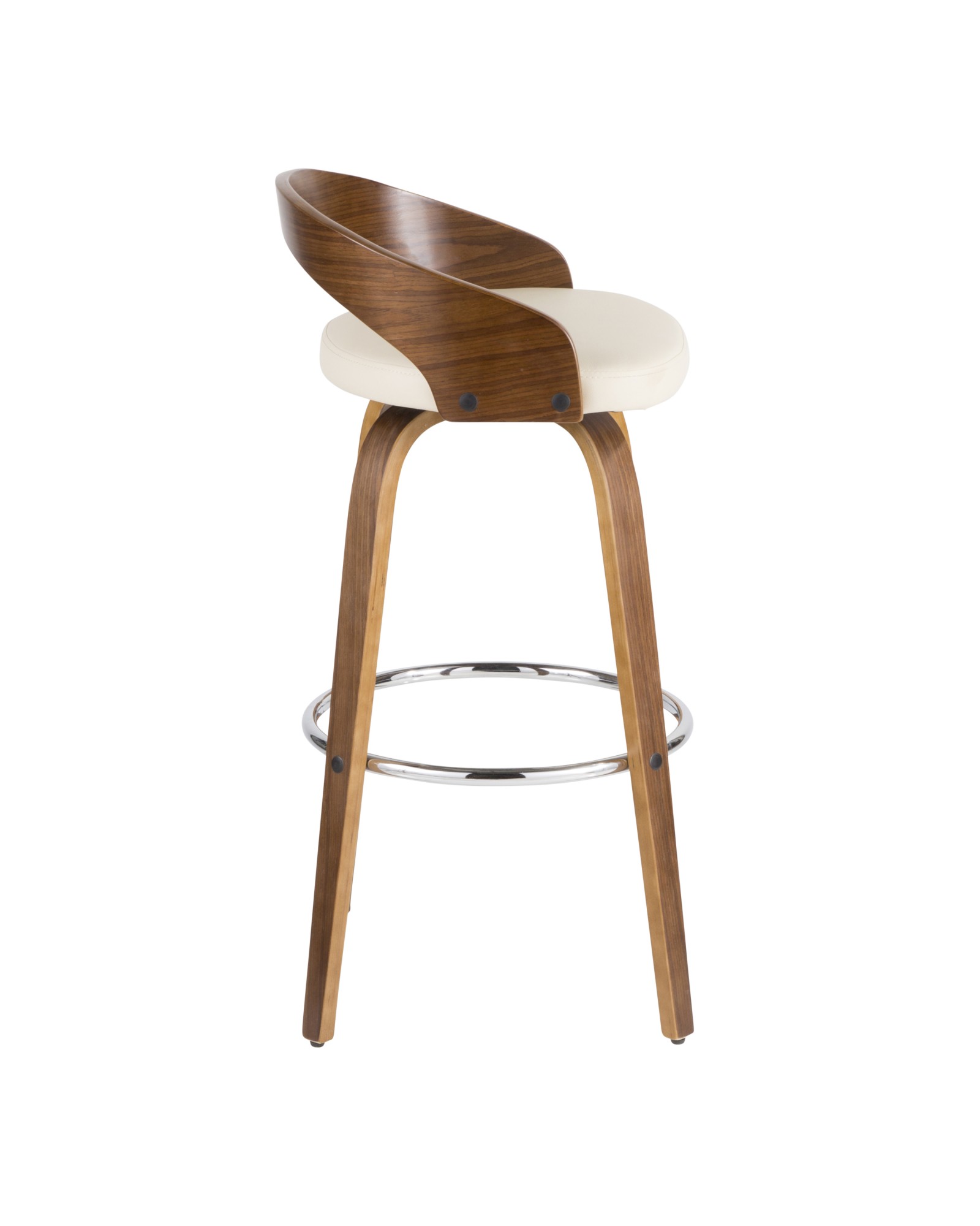 Grotto Mid-Century Modern Barstool in Walnut and Cream Faux Leather