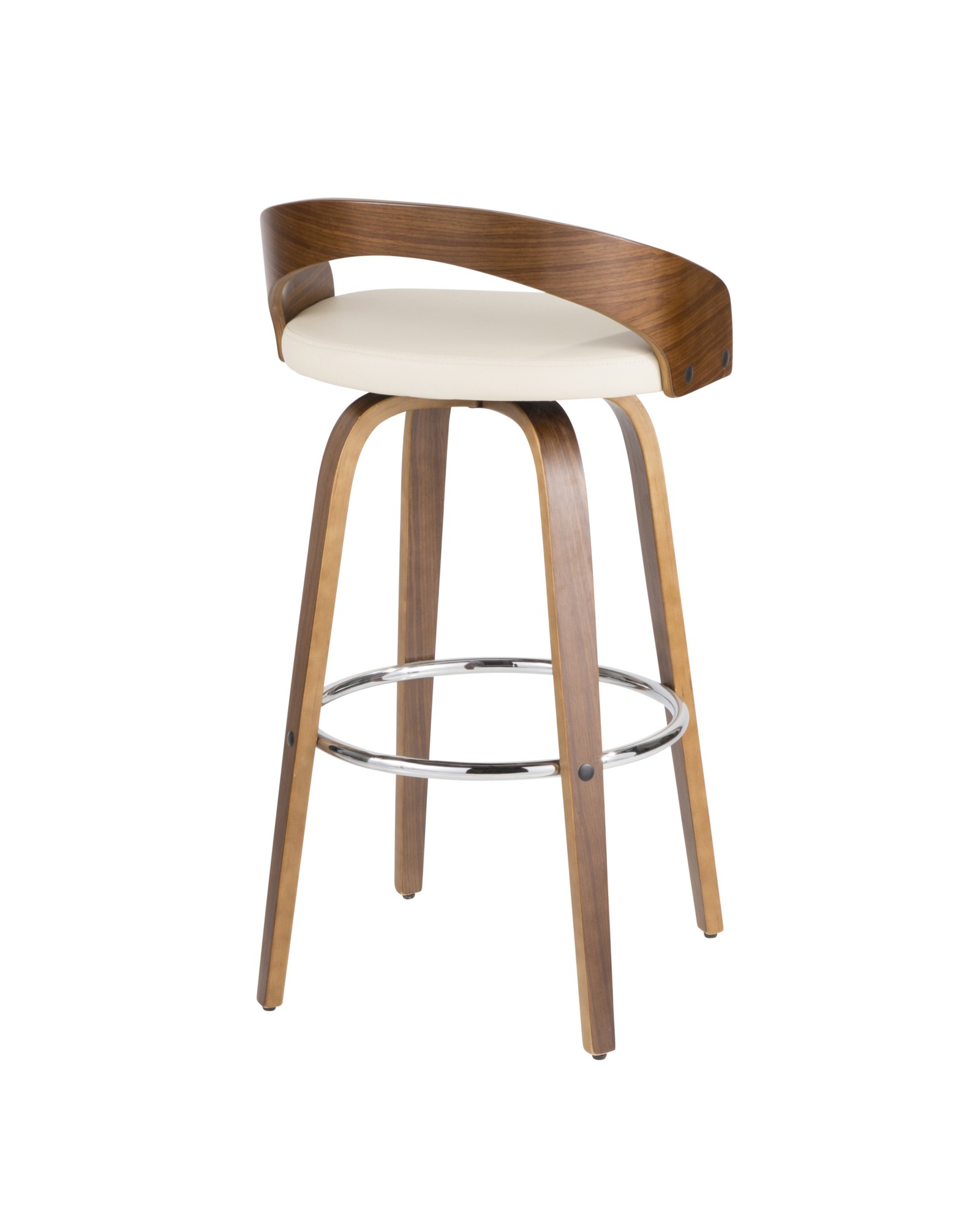 Grotto Mid-Century Modern Barstool in Walnut and Cream Faux Leather