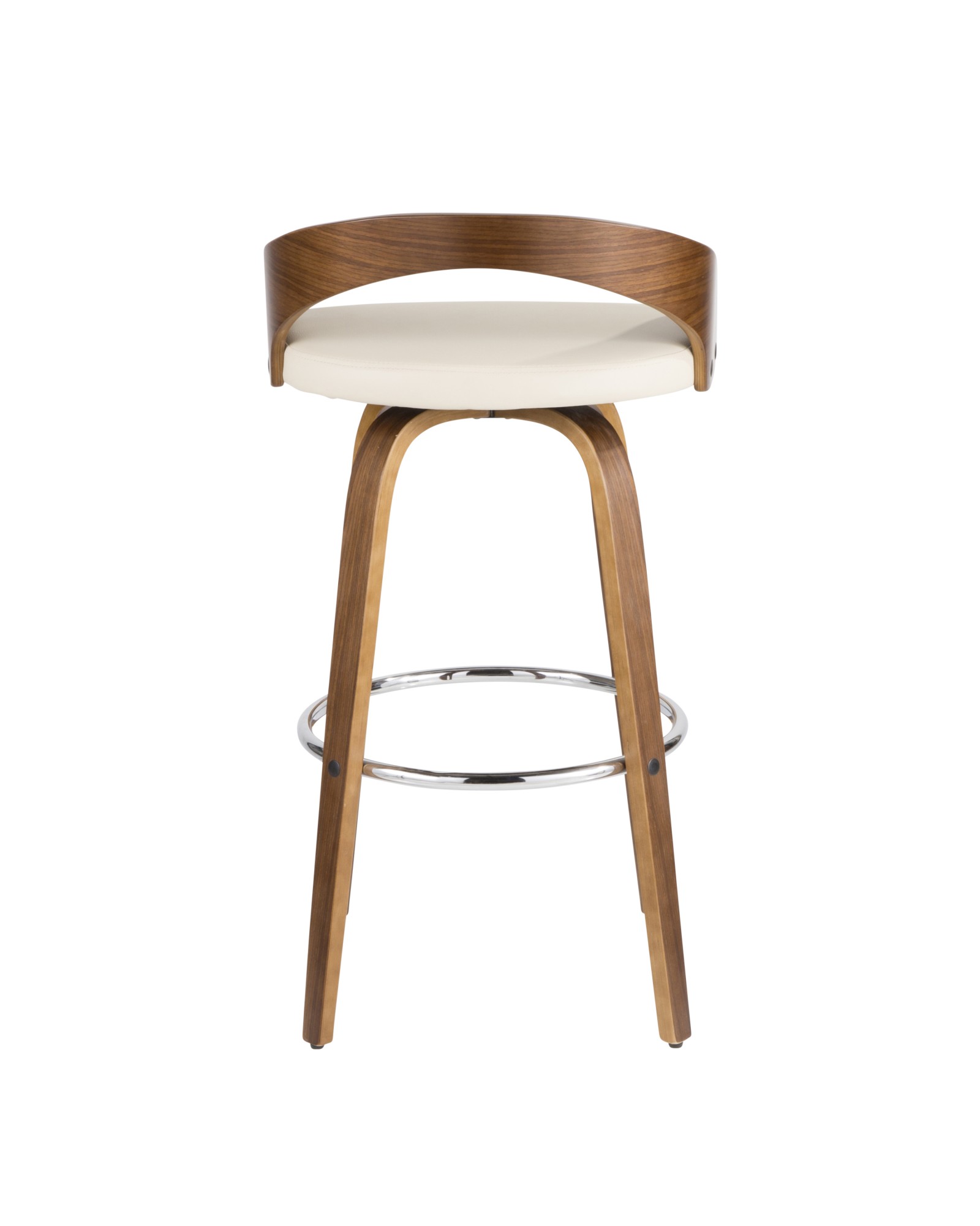 Grotto Mid-Century Modern Barstool in Walnut and Cream Faux Leather