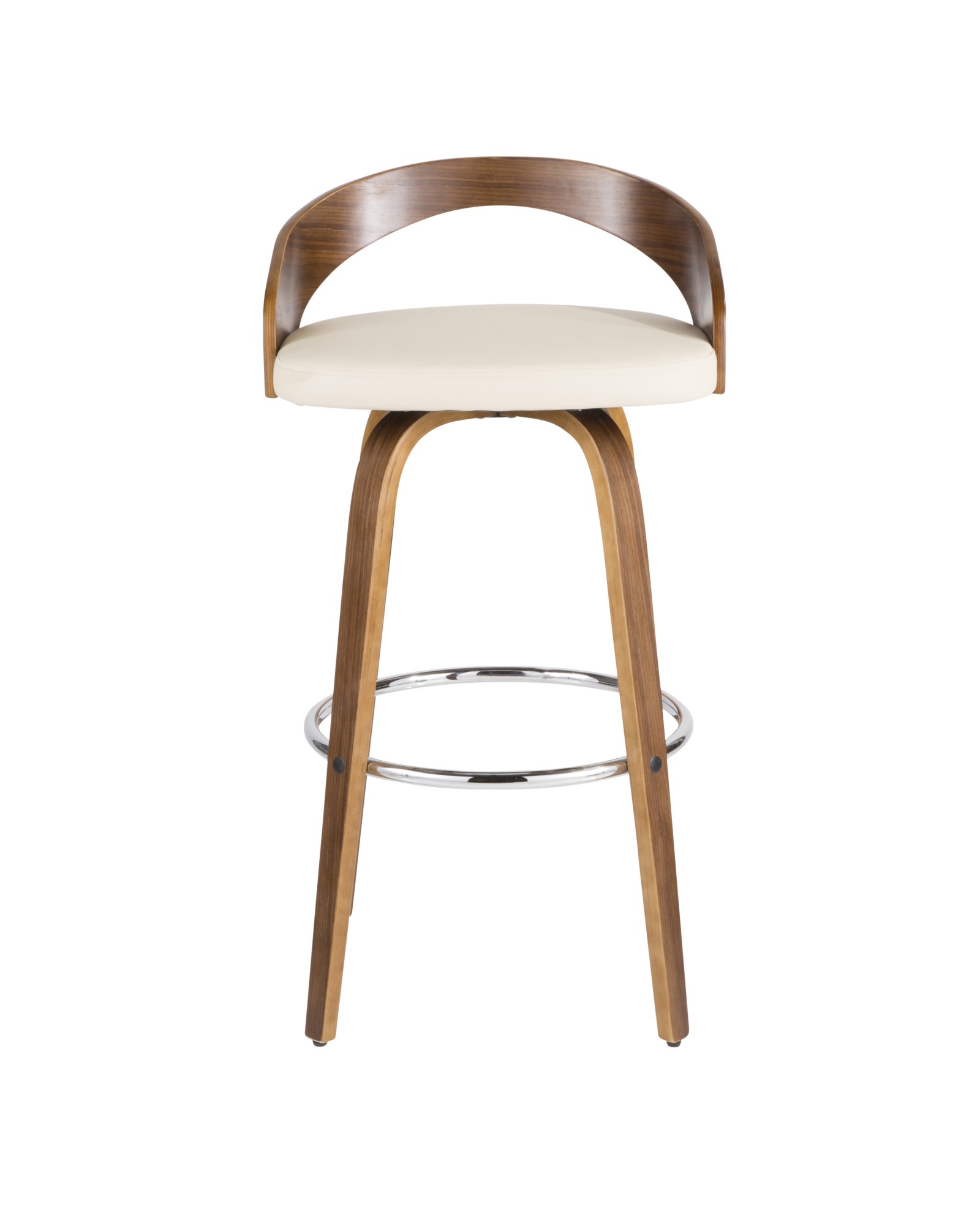 Grotto Mid-Century Modern Barstool in Walnut and Cream Faux Leather