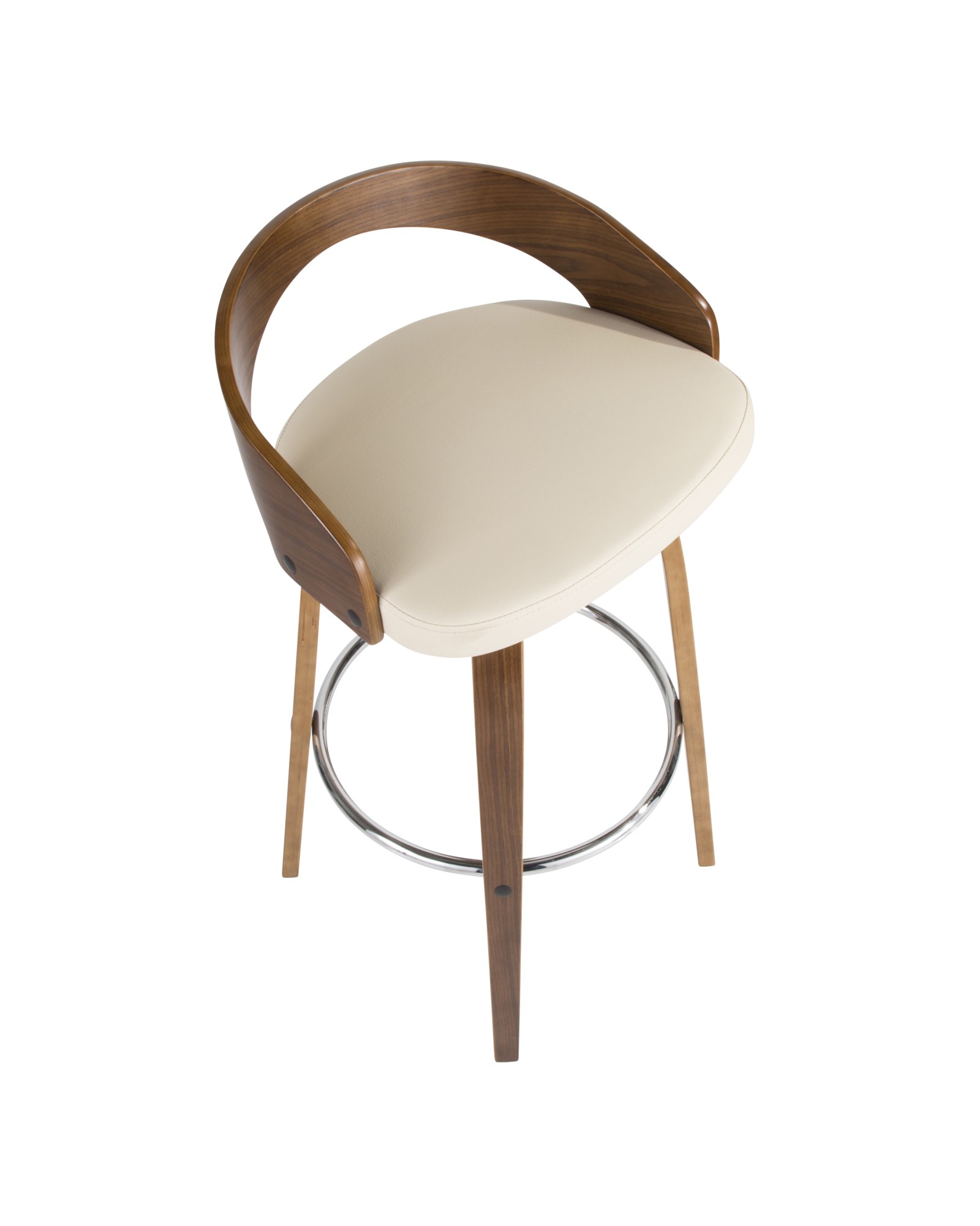 Grotto Mid-Century Modern Barstool in Walnut and Cream Faux Leather