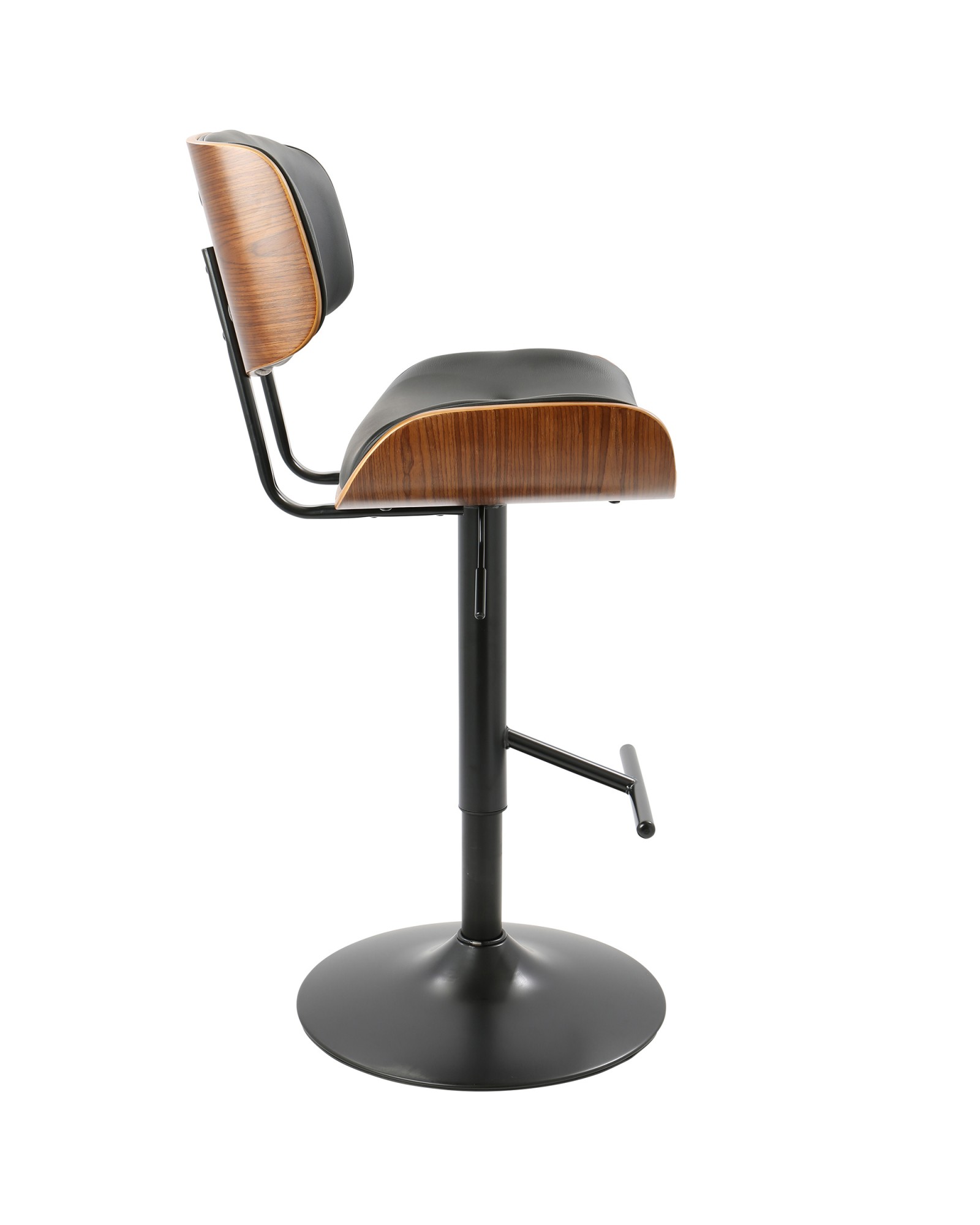 Lombardi Mid-Century Modern Adjustable Barstool in Walnut with Black Faux Leather