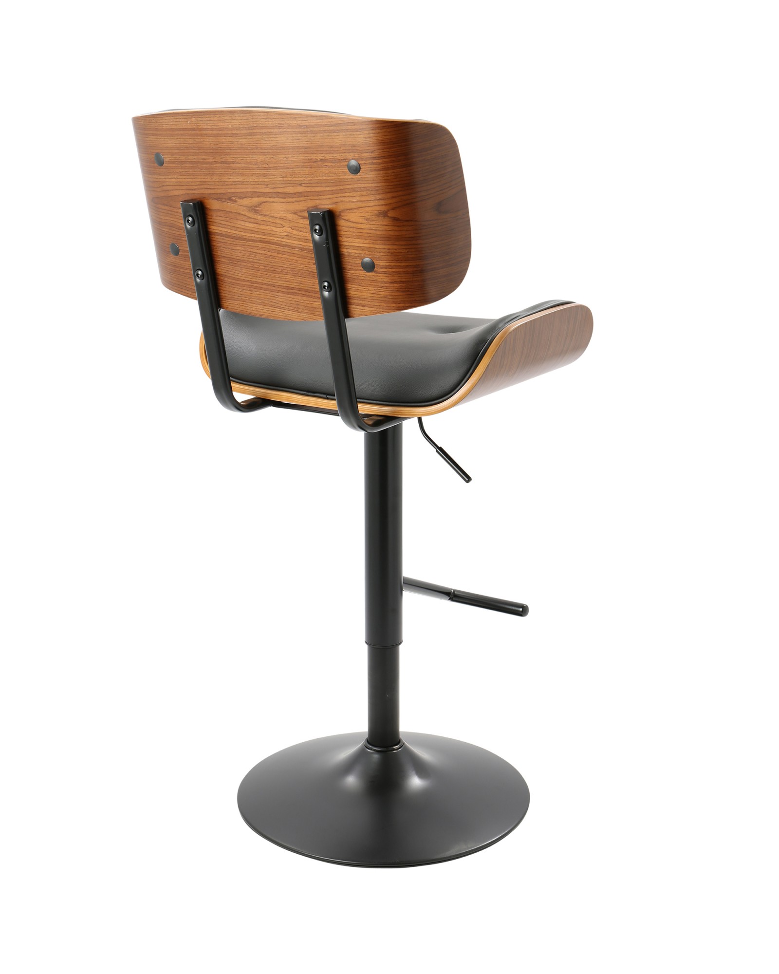 Lombardi Mid-Century Modern Adjustable Barstool in Walnut with Black Faux Leather