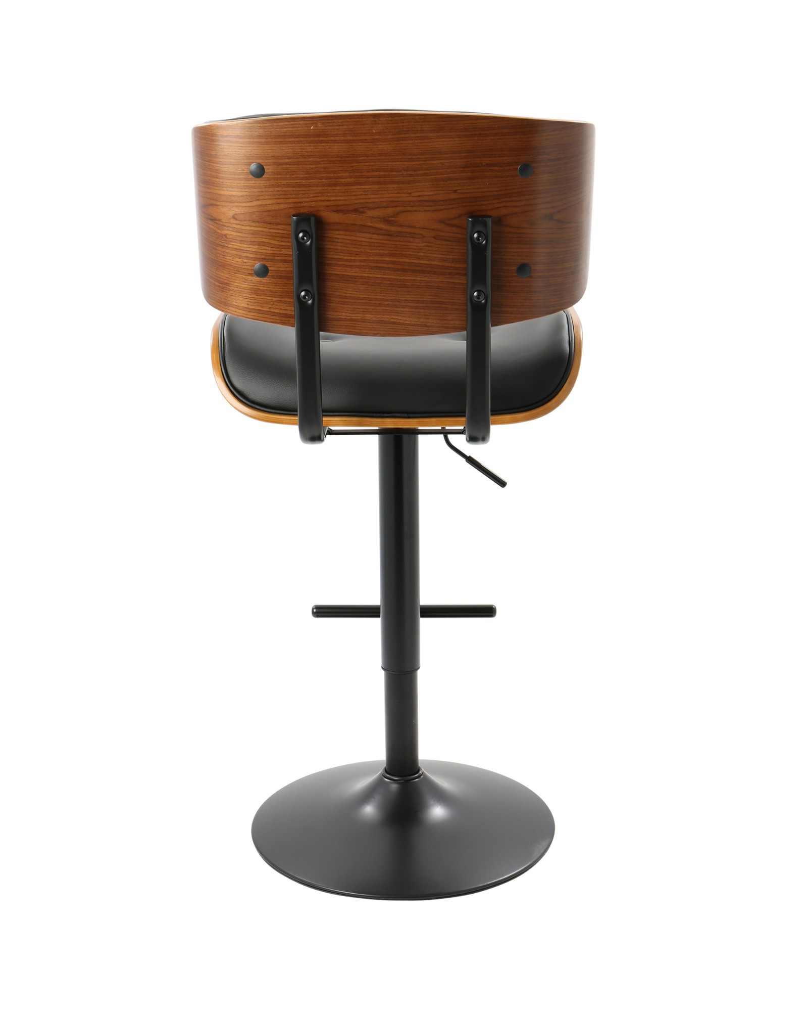 Lombardi Mid-Century Modern Adjustable Barstool in Walnut with Black Faux Leather