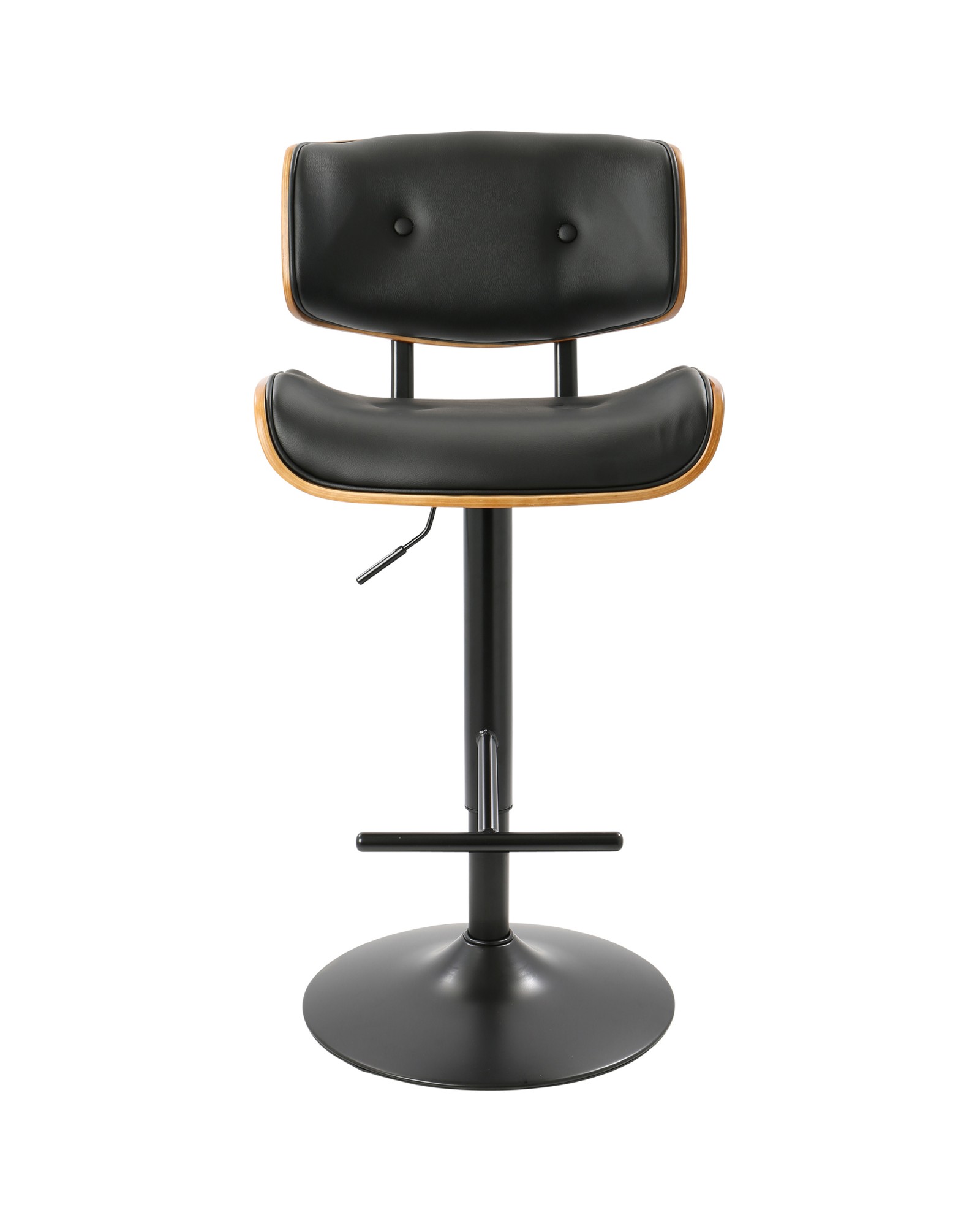 Lombardi Mid-Century Modern Adjustable Barstool in Walnut with Black Faux Leather