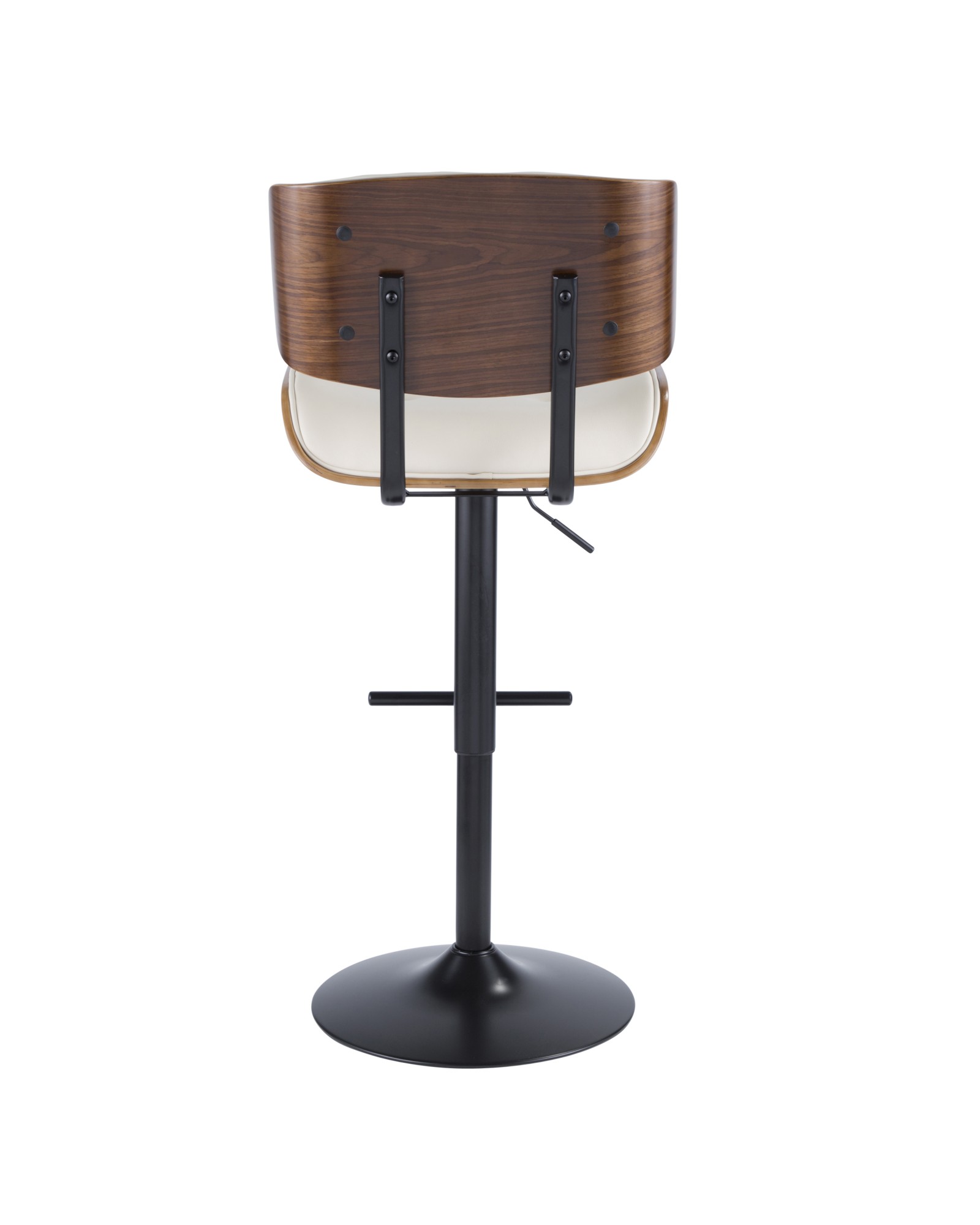 Lombardi Mid-Century Modern Adjustable Barstool in Walnut with Cream Faux Leather