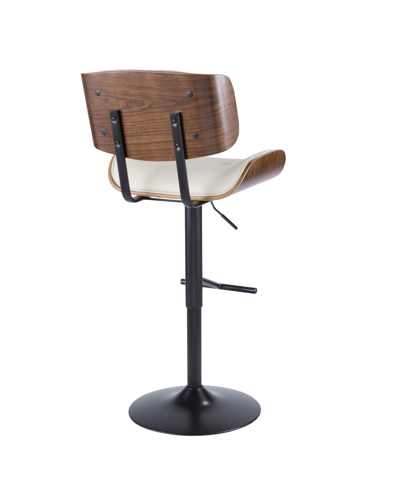 Lombardi Mid-Century Modern Adjustable Barstool in Walnut with Cream Faux Leather