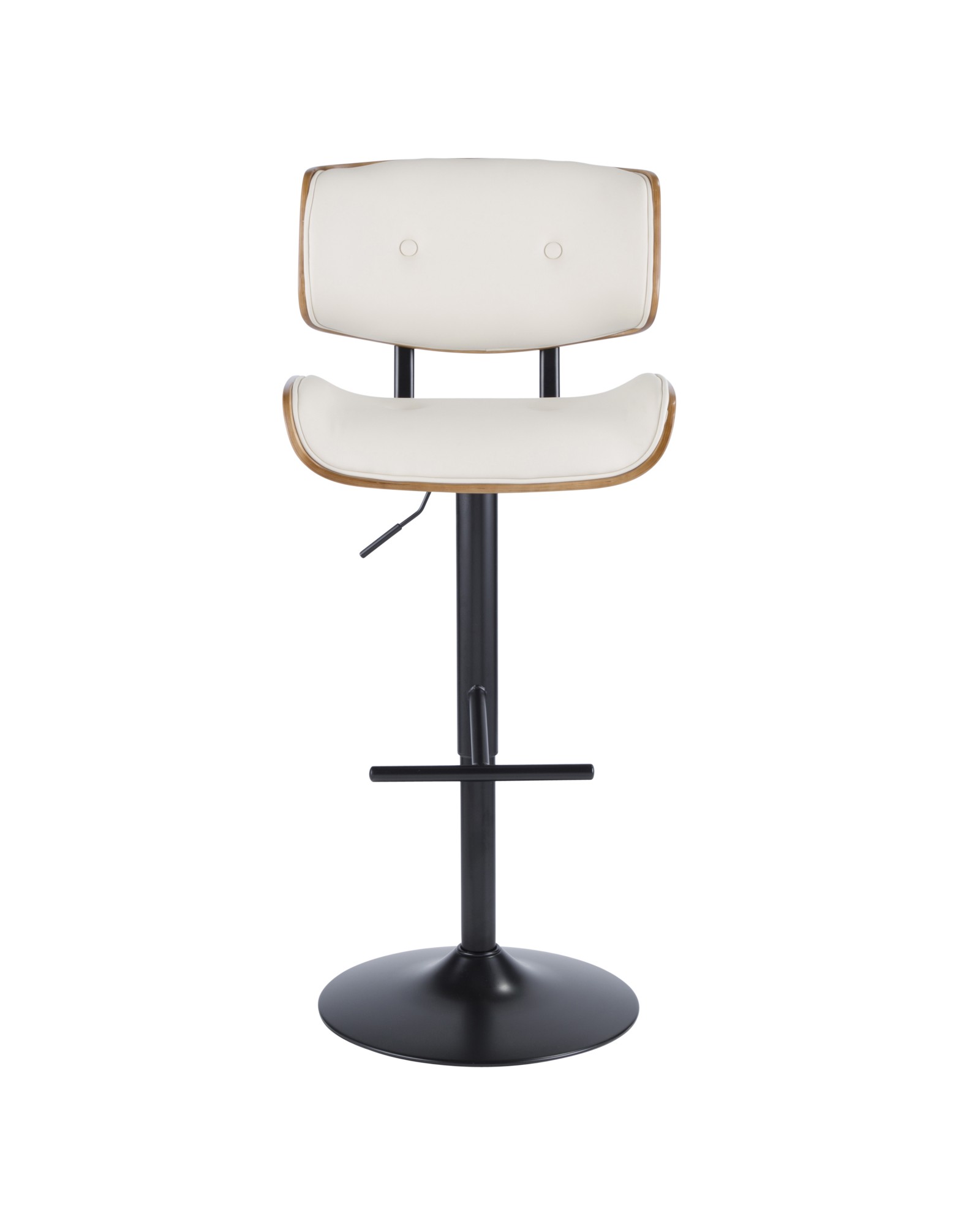 Lombardi Mid-Century Modern Adjustable Barstool in Walnut with Cream Faux Leather