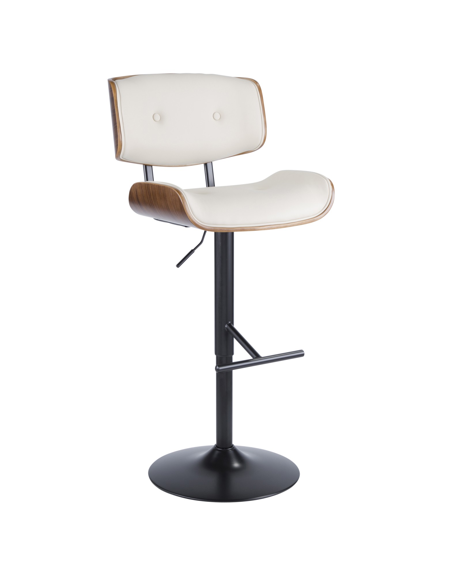 Lombardi Mid-Century Modern Adjustable Barstool in Walnut with Cream Faux Leather