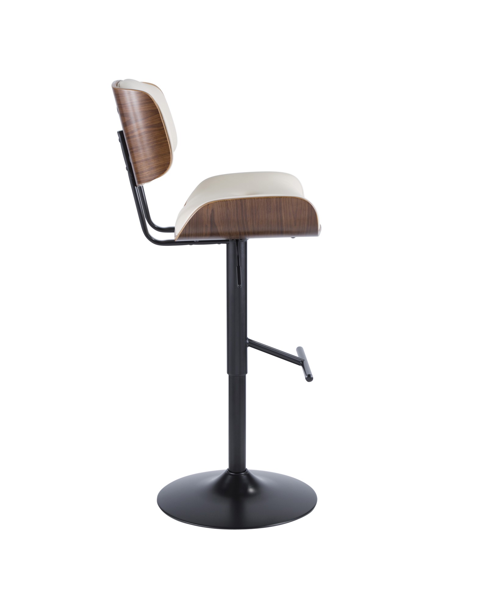 Lombardi Mid-Century Modern Adjustable Barstool in Walnut with Cream Faux Leather
