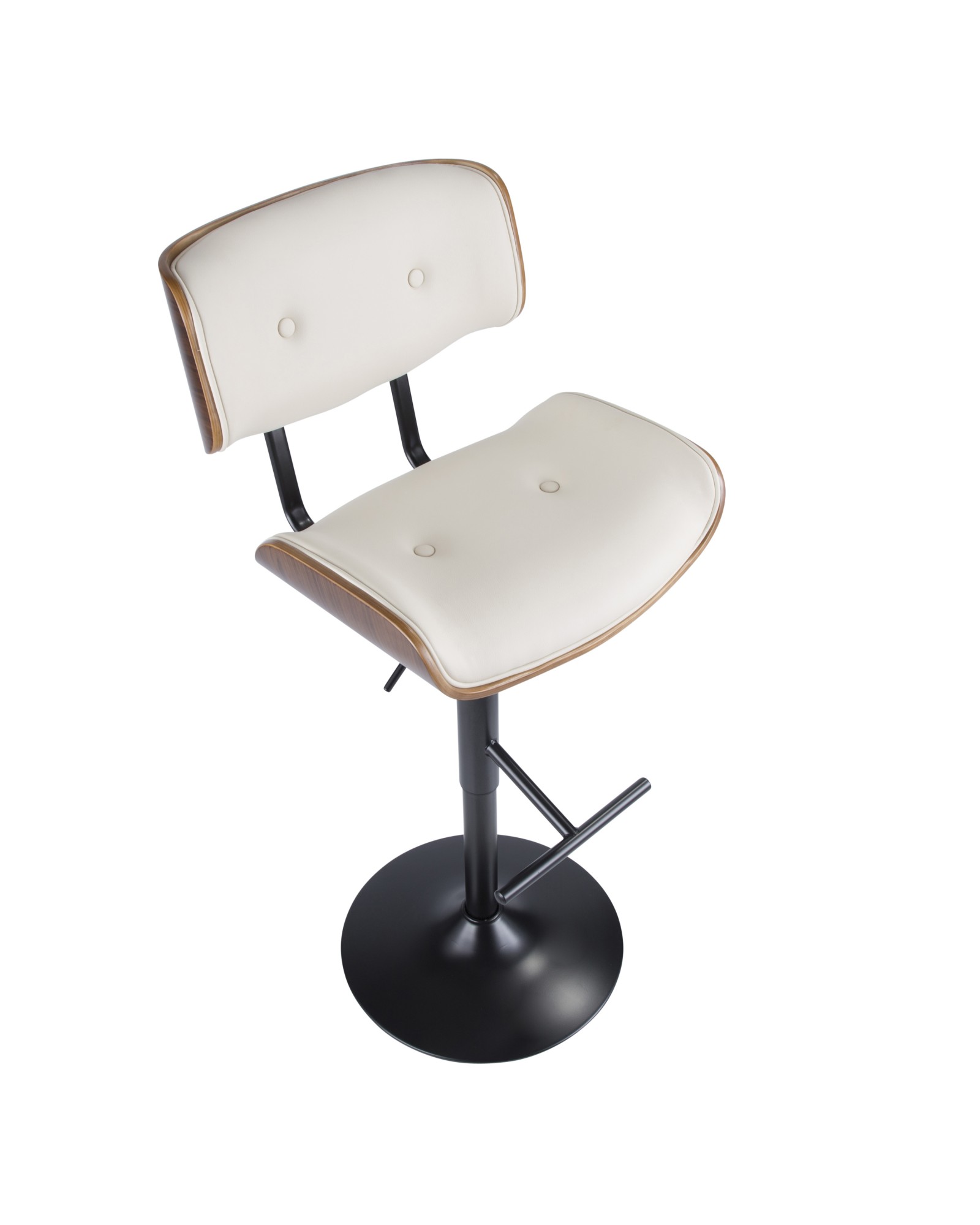 Lombardi Mid-Century Modern Adjustable Barstool in Walnut with Cream Faux Leather