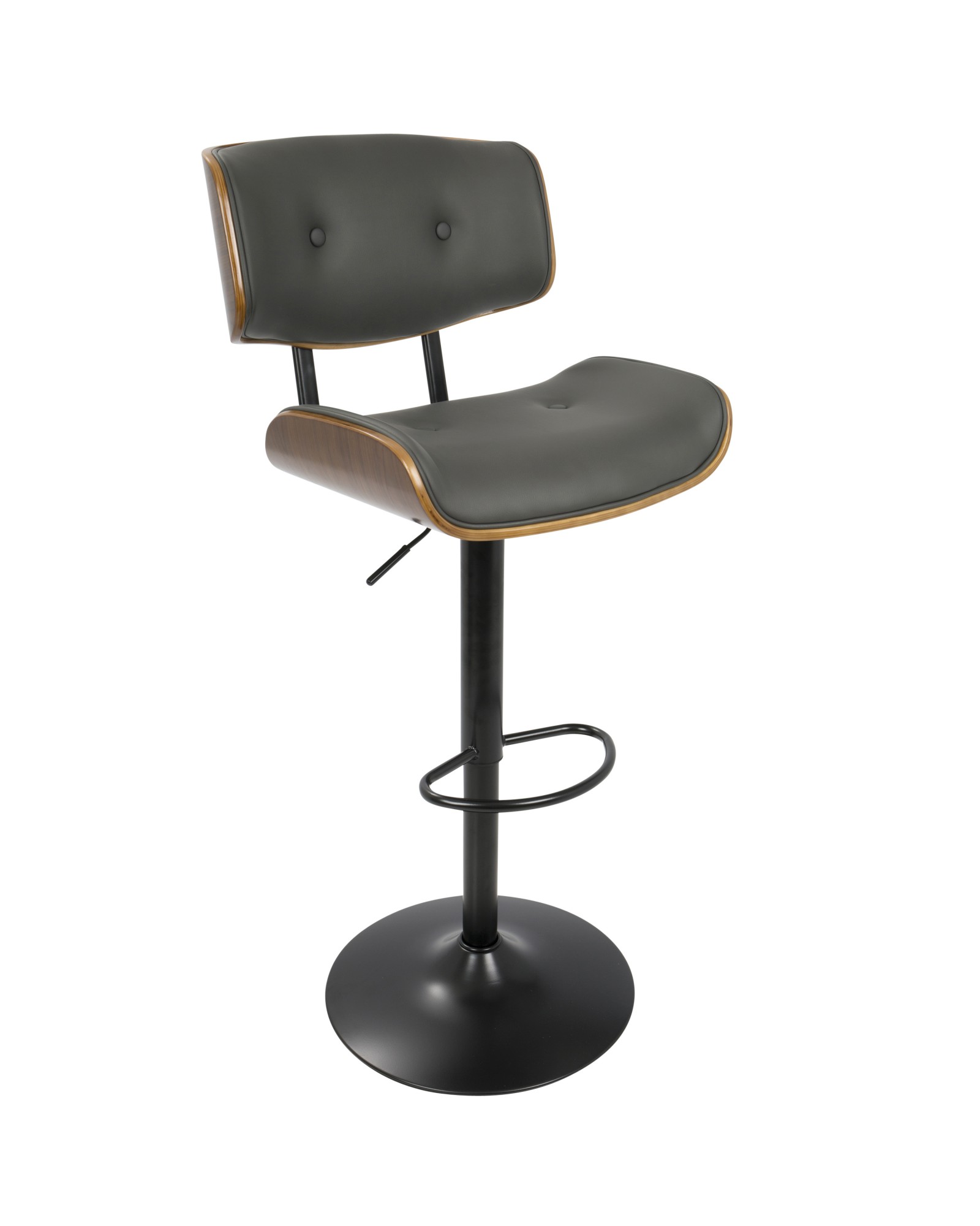 Lombardi Mid-Century Modern Adjustable Barstool in Walnut with Grey Faux Leather