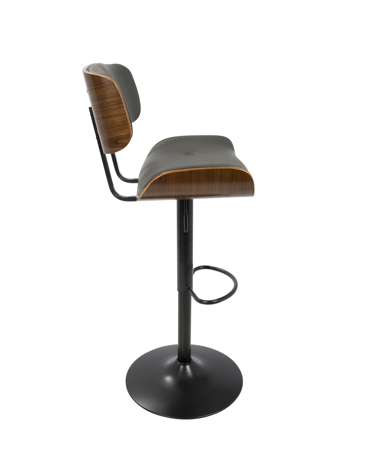 Lombardi Mid-Century Modern Adjustable Barstool in Walnut with Grey Faux Leather