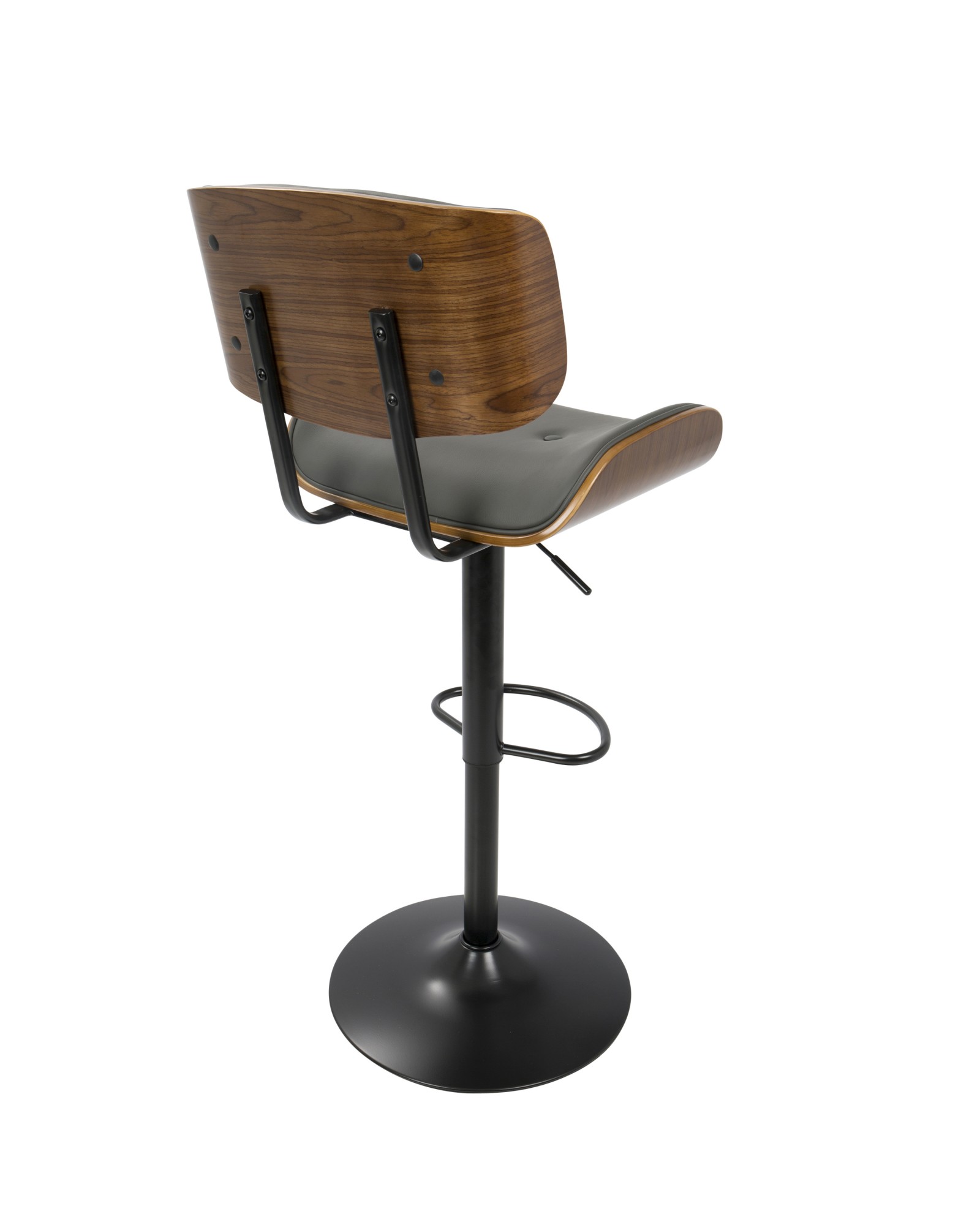 Lombardi Mid-Century Modern Adjustable Barstool in Walnut with Grey Faux Leather