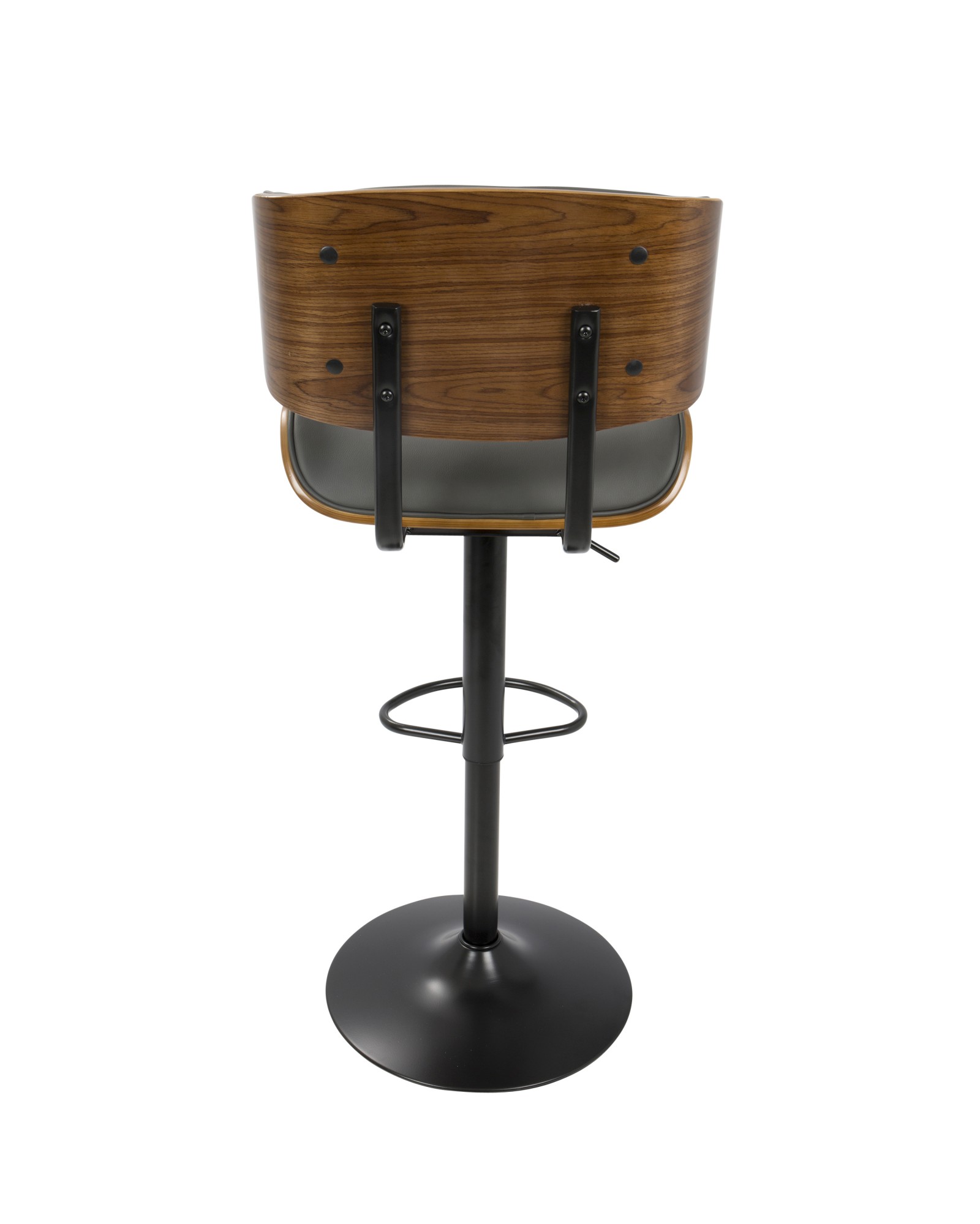 Lombardi Mid-Century Modern Adjustable Barstool in Walnut with Grey Faux Leather