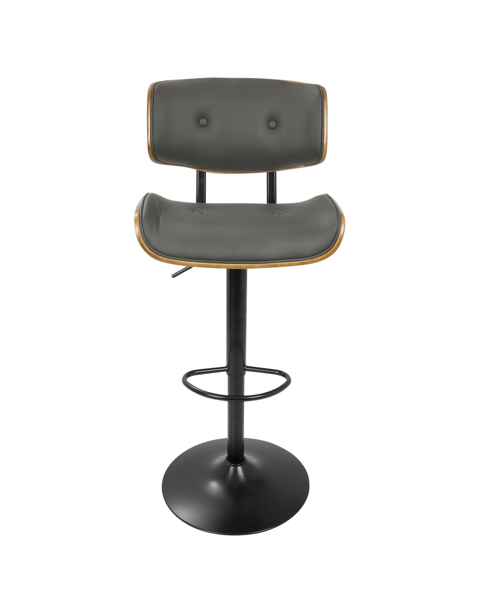 Lombardi Mid-Century Modern Adjustable Barstool in Walnut with Grey Faux Leather