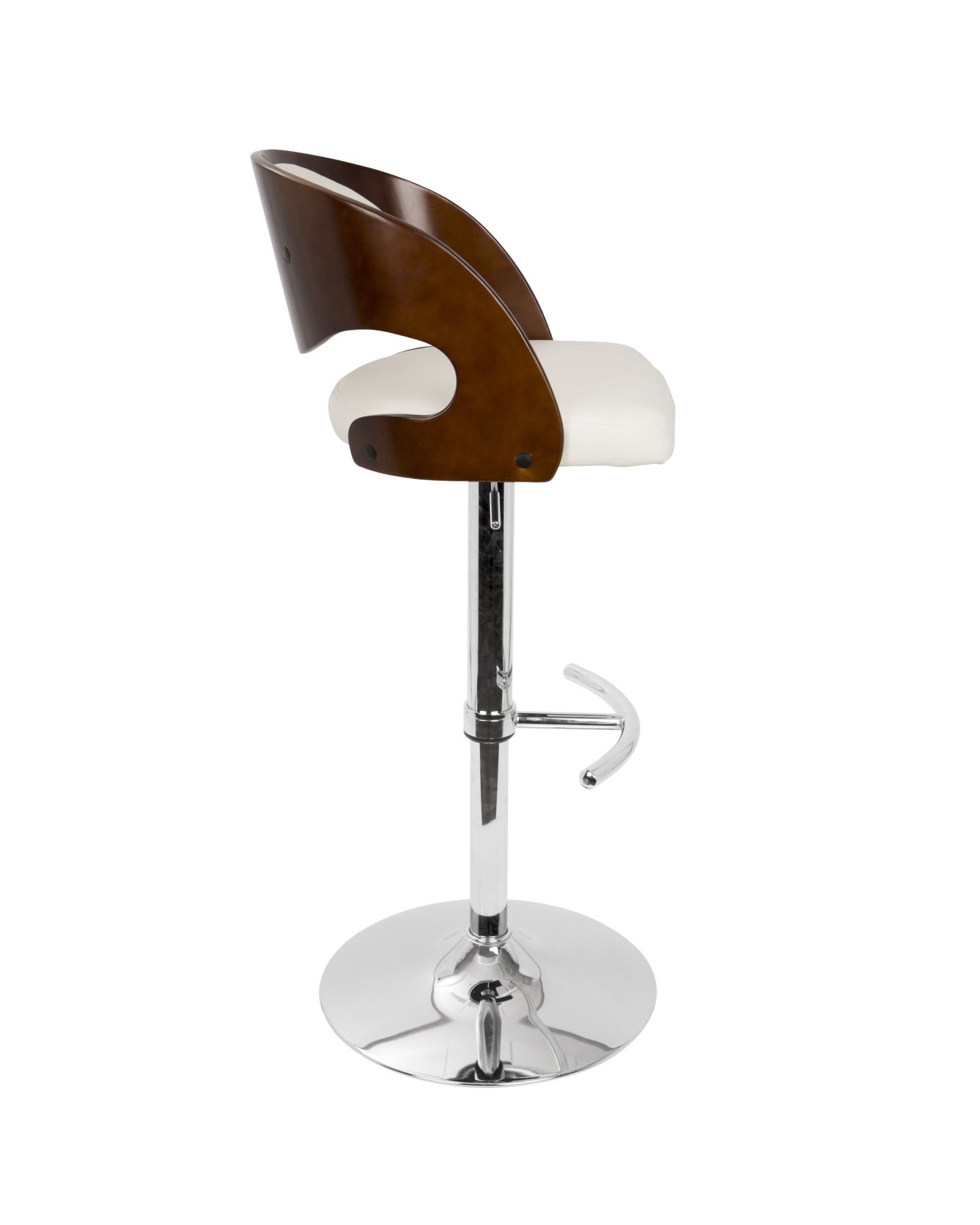 Pino Mid-Century Modern Adjustable Barstool with Swivel in Cherry and White Faux Leather