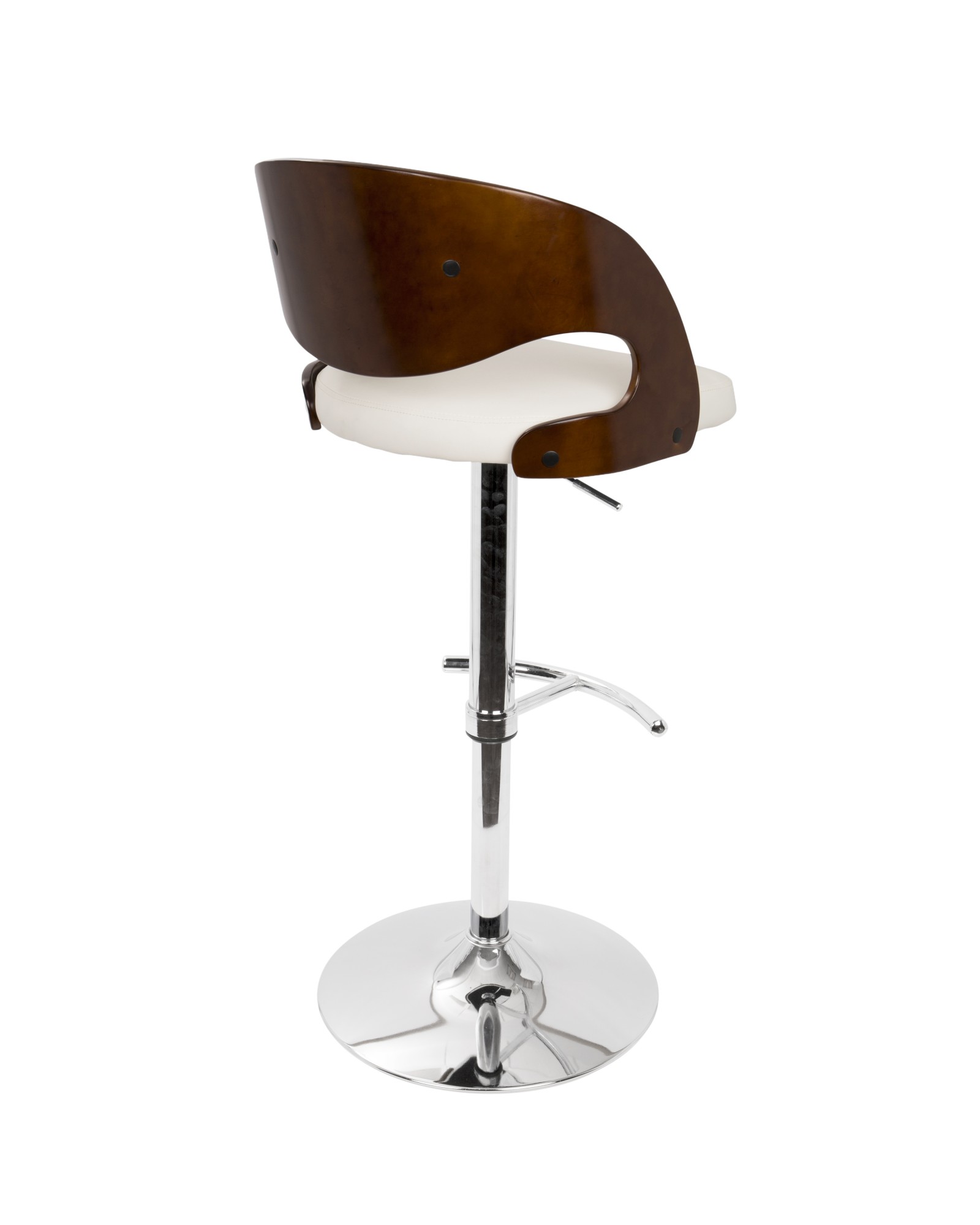 Pino Mid-Century Modern Adjustable Barstool with Swivel in Cherry and White Faux Leather