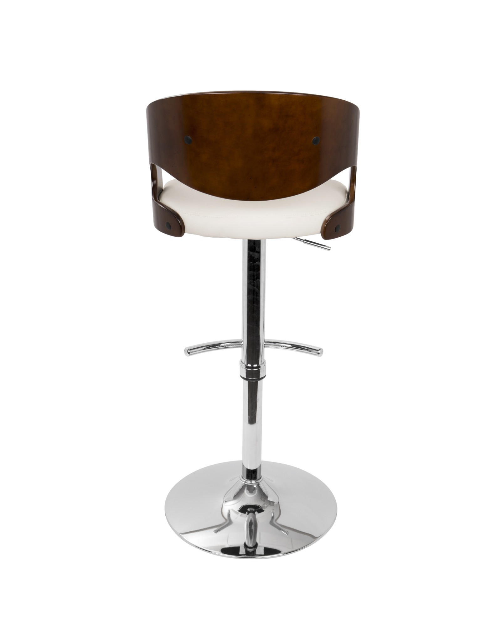 Pino Mid-Century Modern Adjustable Barstool with Swivel in Cherry and White Faux Leather